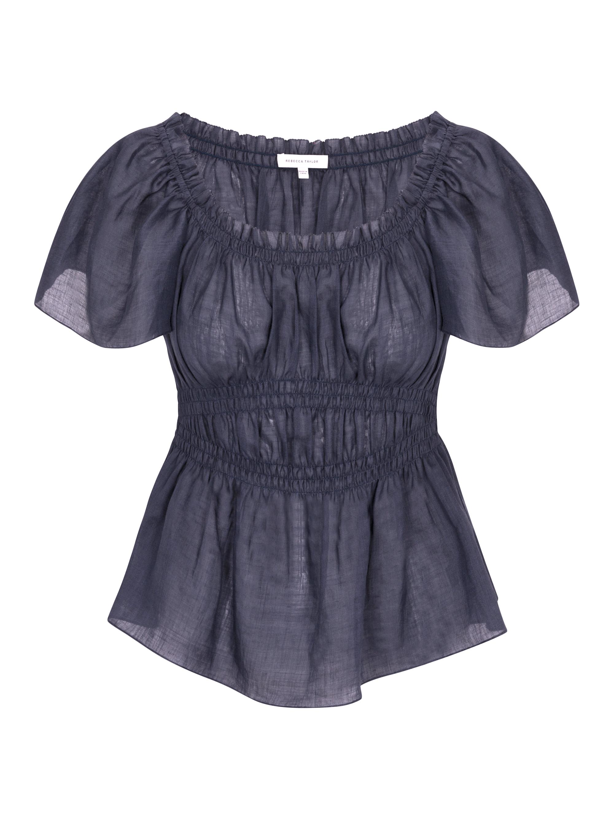 Rebecca Taylor Women's Anya Ramie Short-Sleeve Top - Navy