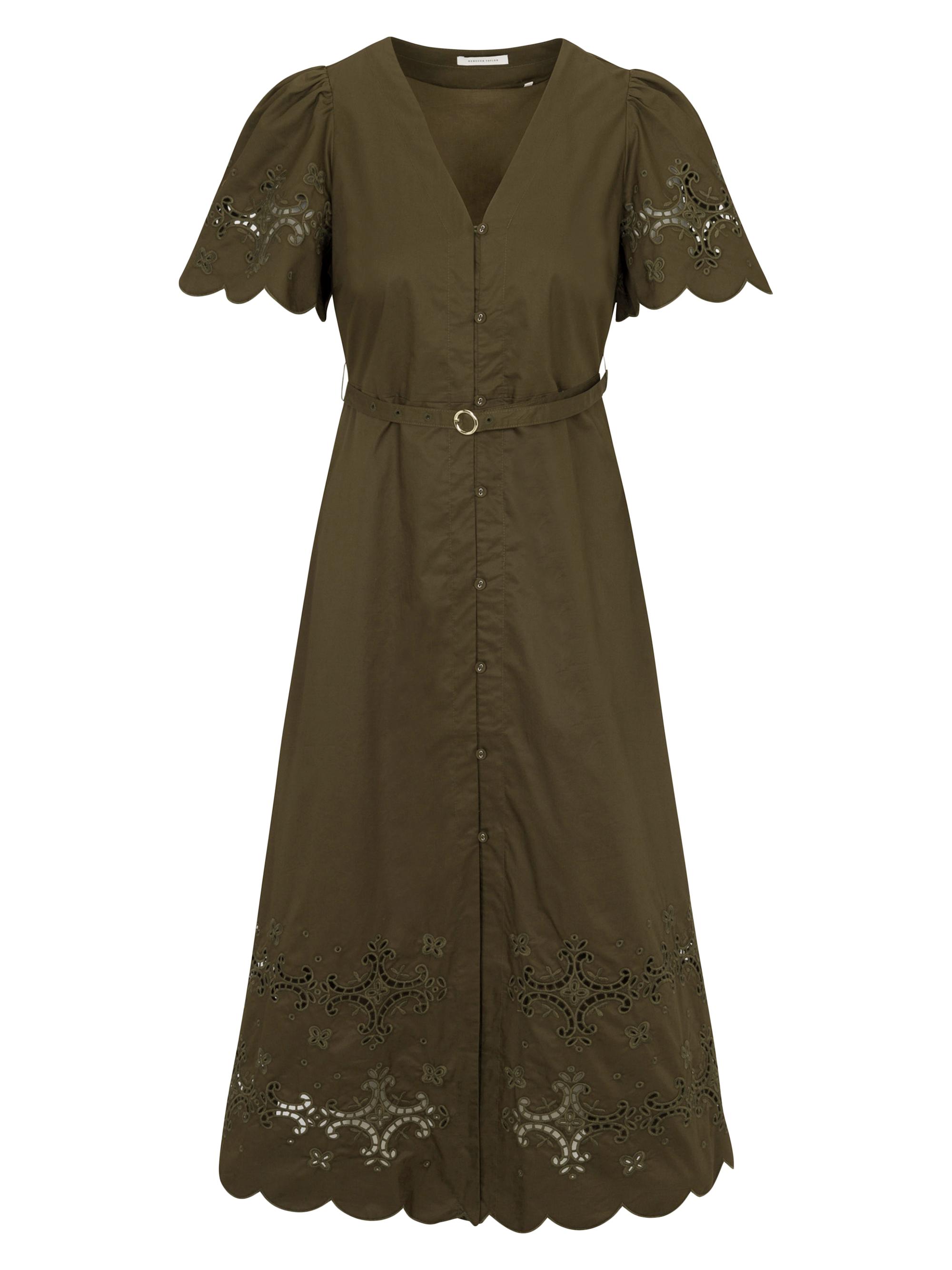 Rebecca Taylor Women's Raquel Embroidered Cotton Midi-Shirtdress - Olive