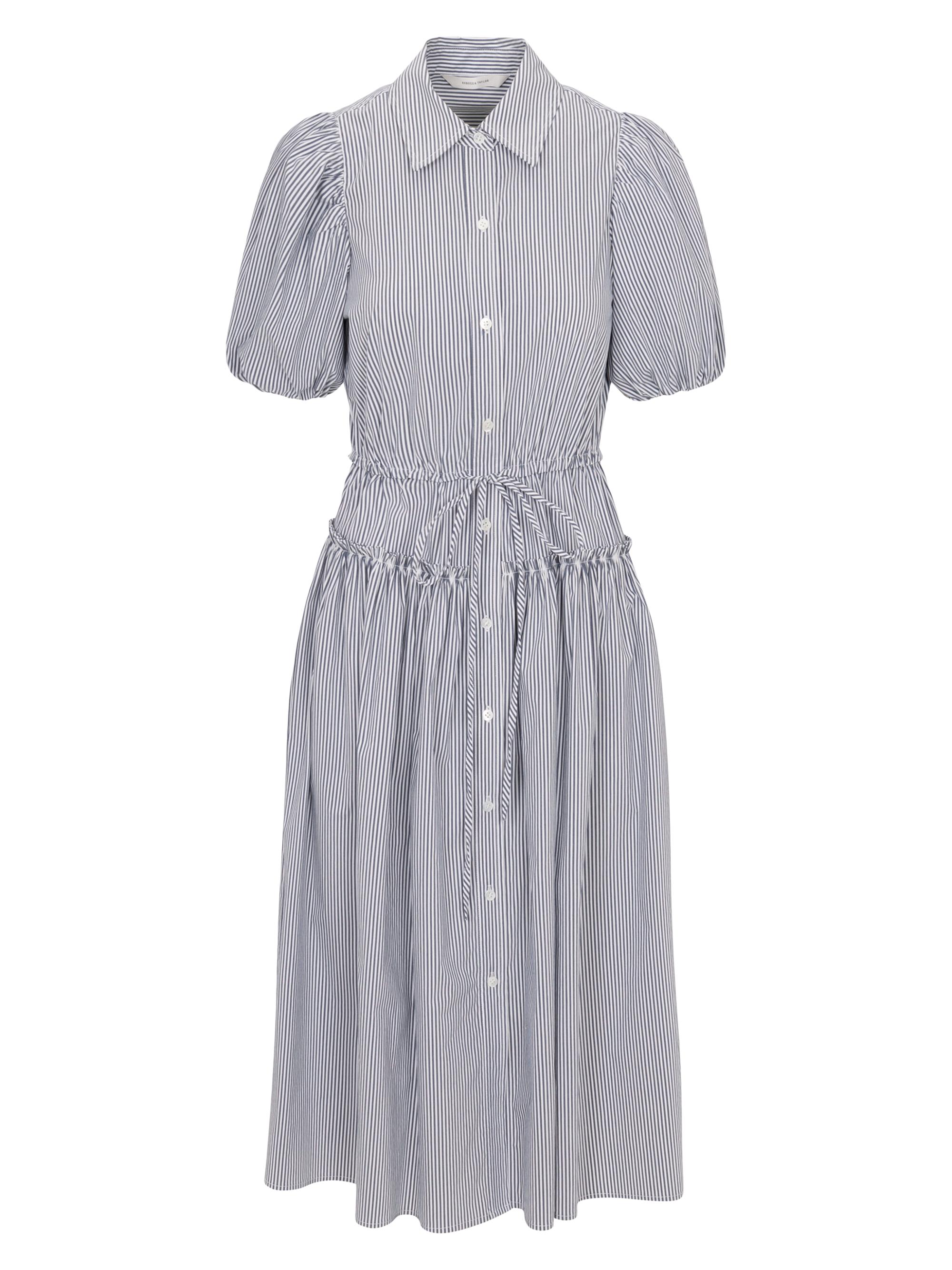 Rebecca Taylor Women's Striped Poplin Puff-Sleeve Shirtdress - Blue Stripe