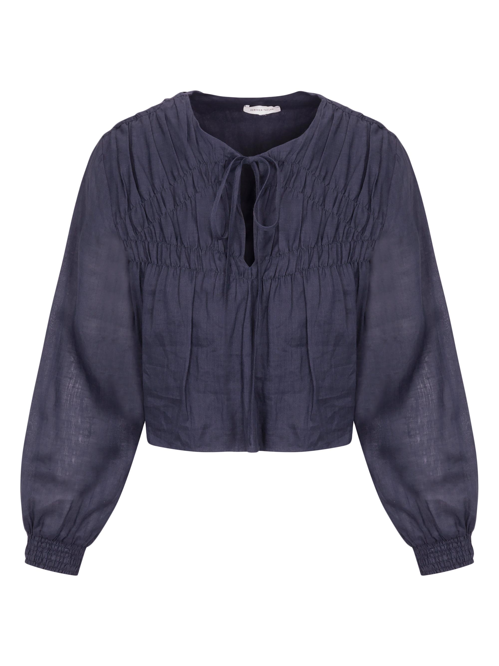 Rebecca Taylor Women's Anya Ramie Tieneck Blouse - Navy