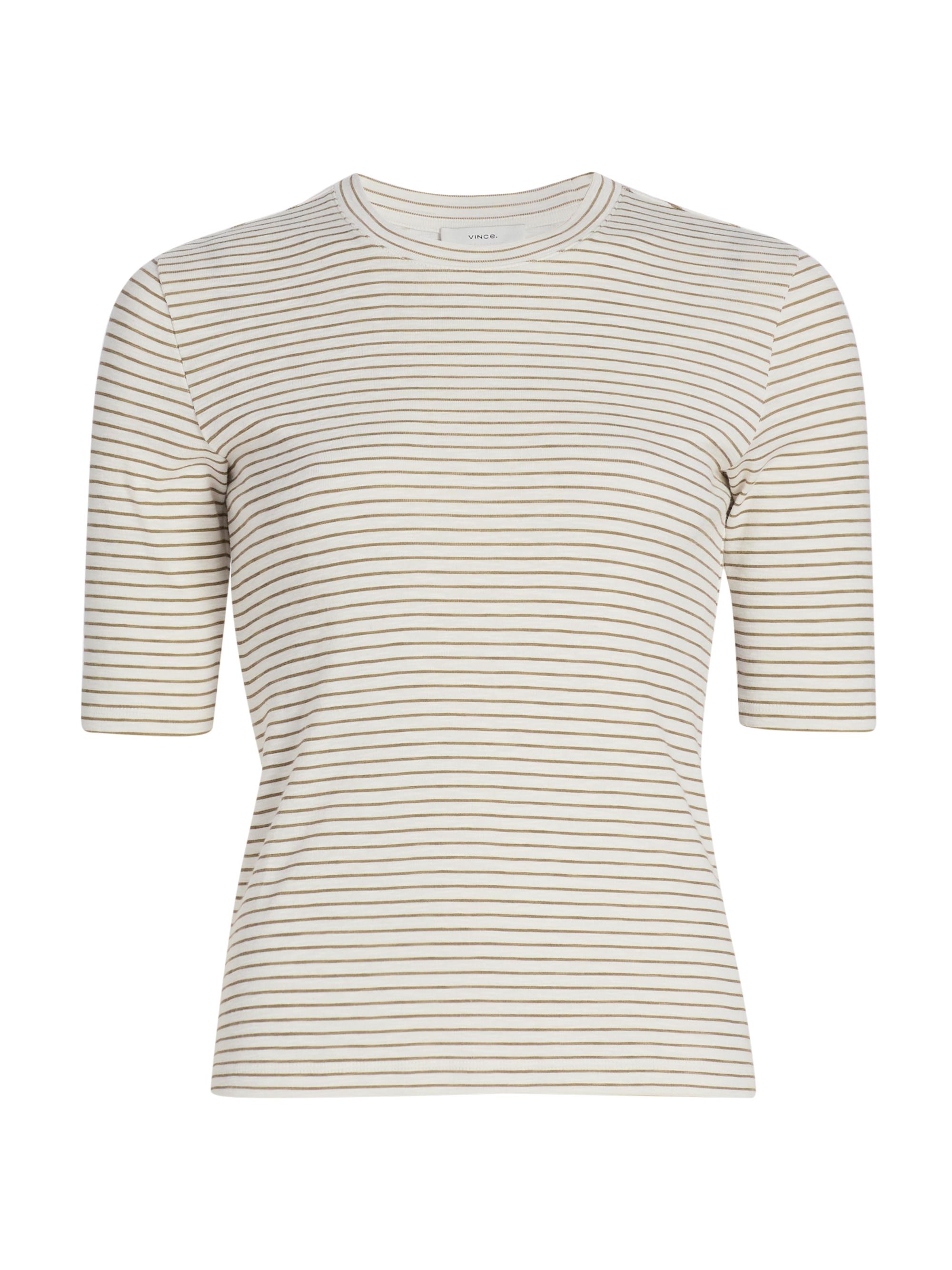 Vince Women's Striped Cotton-Blend Crewneck T-Shirt - Tapenade Combo
