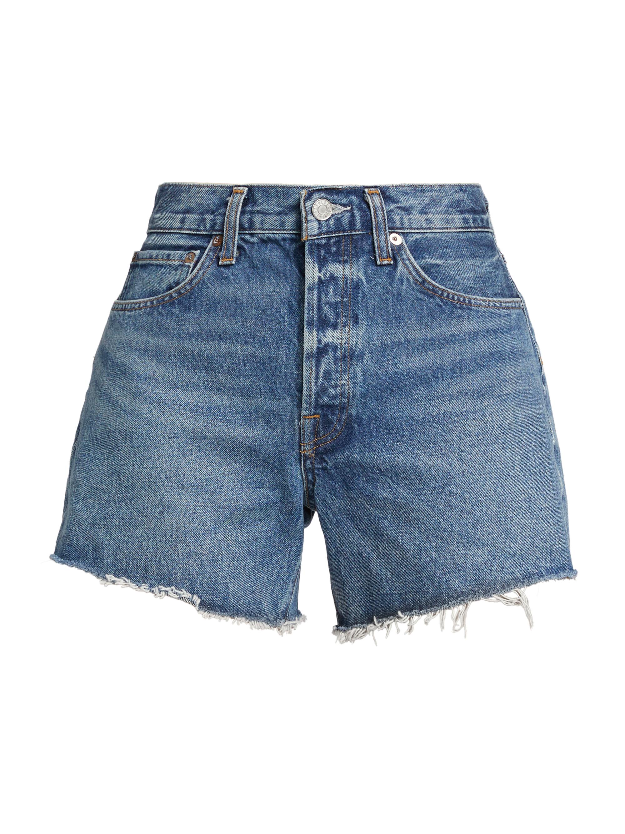 Agolde Women's Parker Raw-Edge Denim Shorts - Ruin Medium Marble Indigo