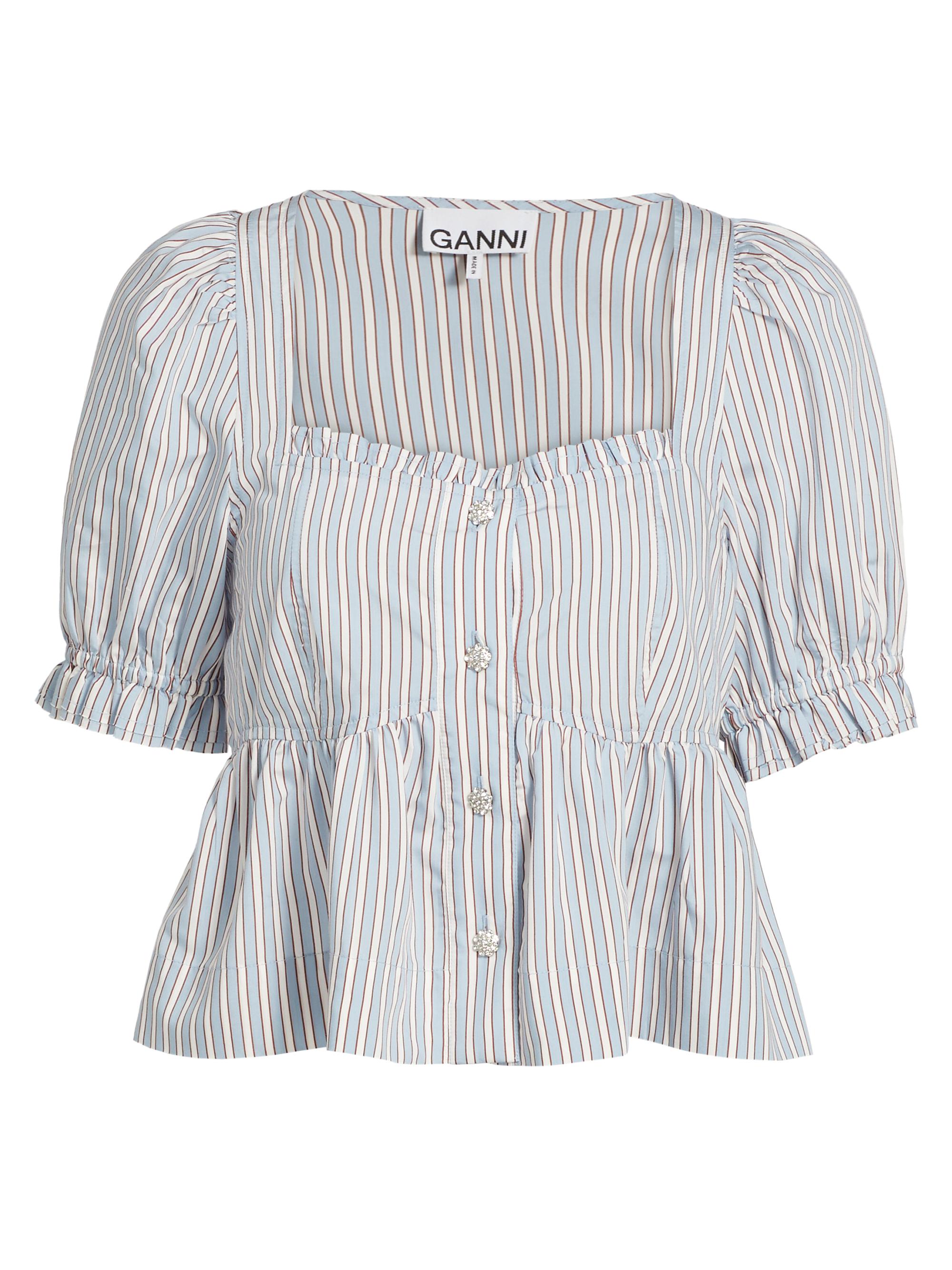 Ganni Women's Yarn-Dyed Striped Blouse - Soft Chambray