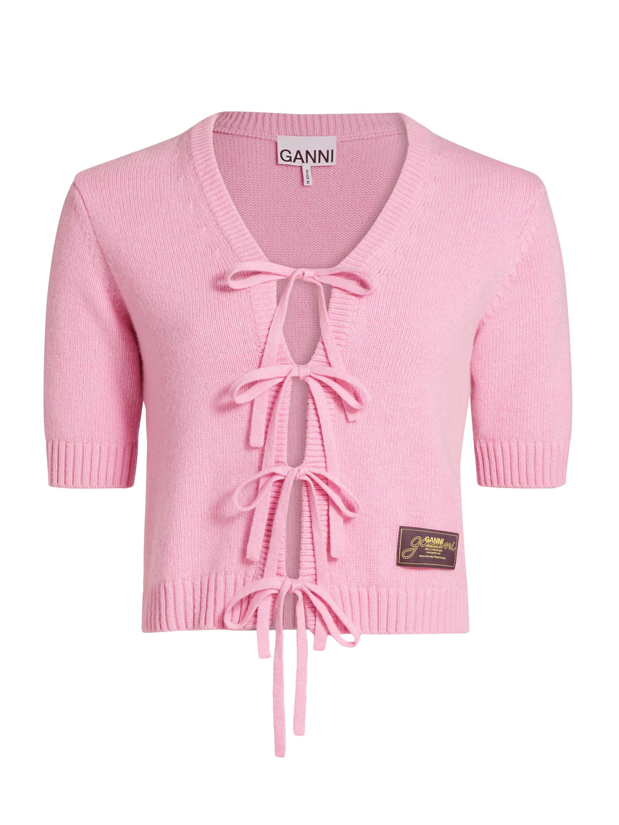 Ganni Women's Future Wool-Blend Short-Sleeve Cardigan - Primrose Pink