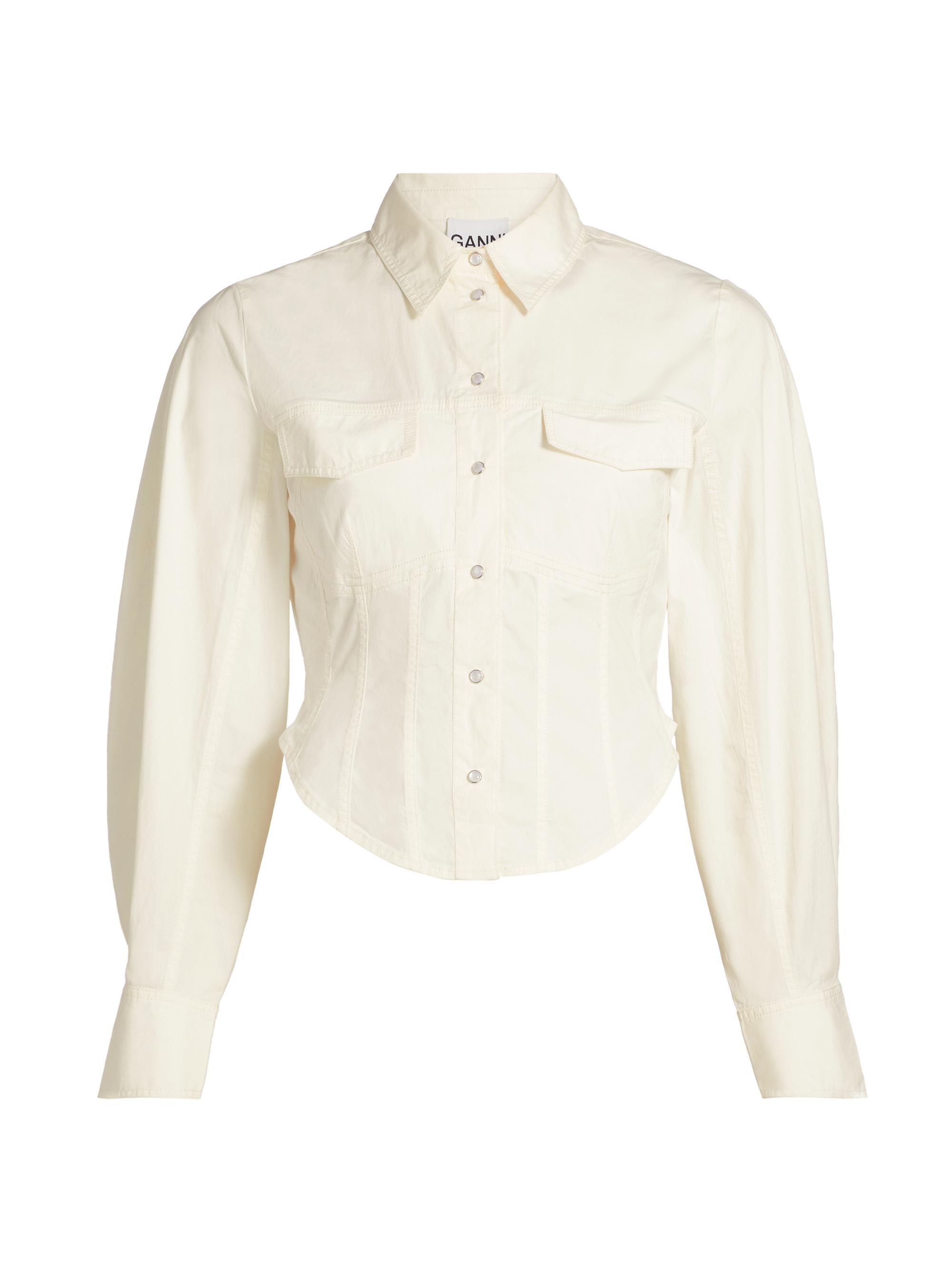 Ganni Women's Washed Stretch-Cotton Corset Shirt - Egret