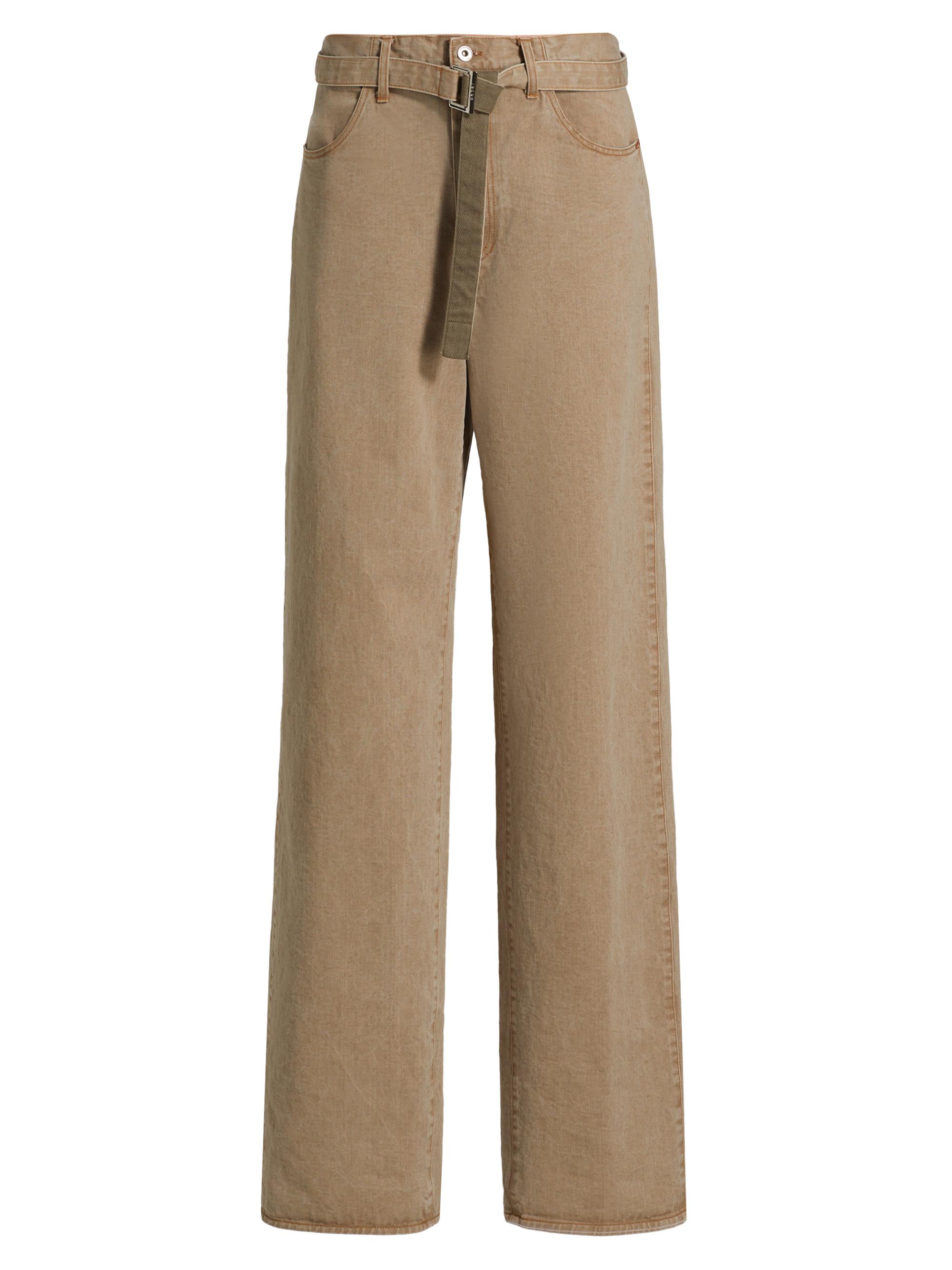 Sacai Men's Belted Wide-Leg Jeans - Beige