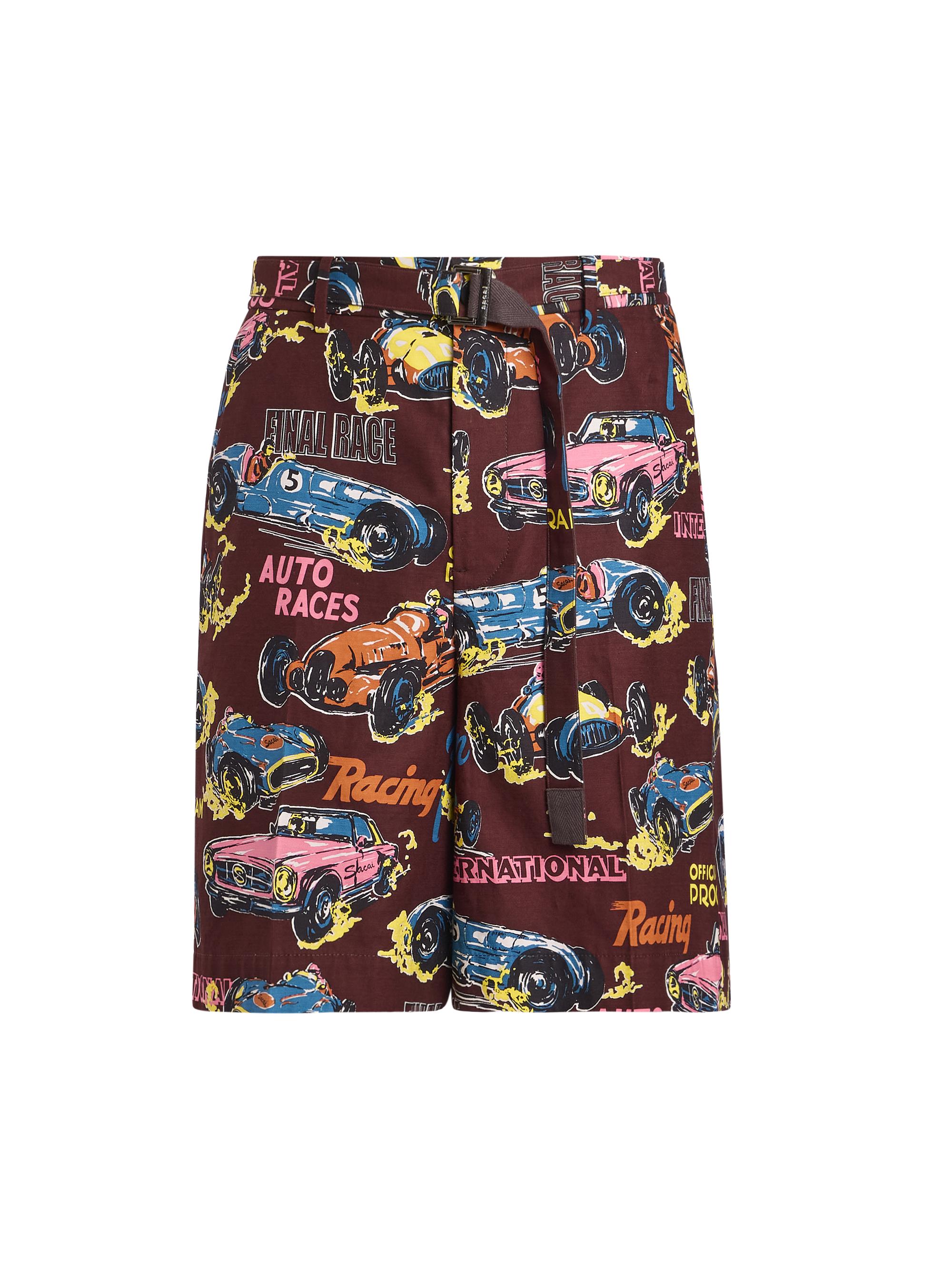 Sacai Men's Car Race Print Shorts - Bordeaux Car Race