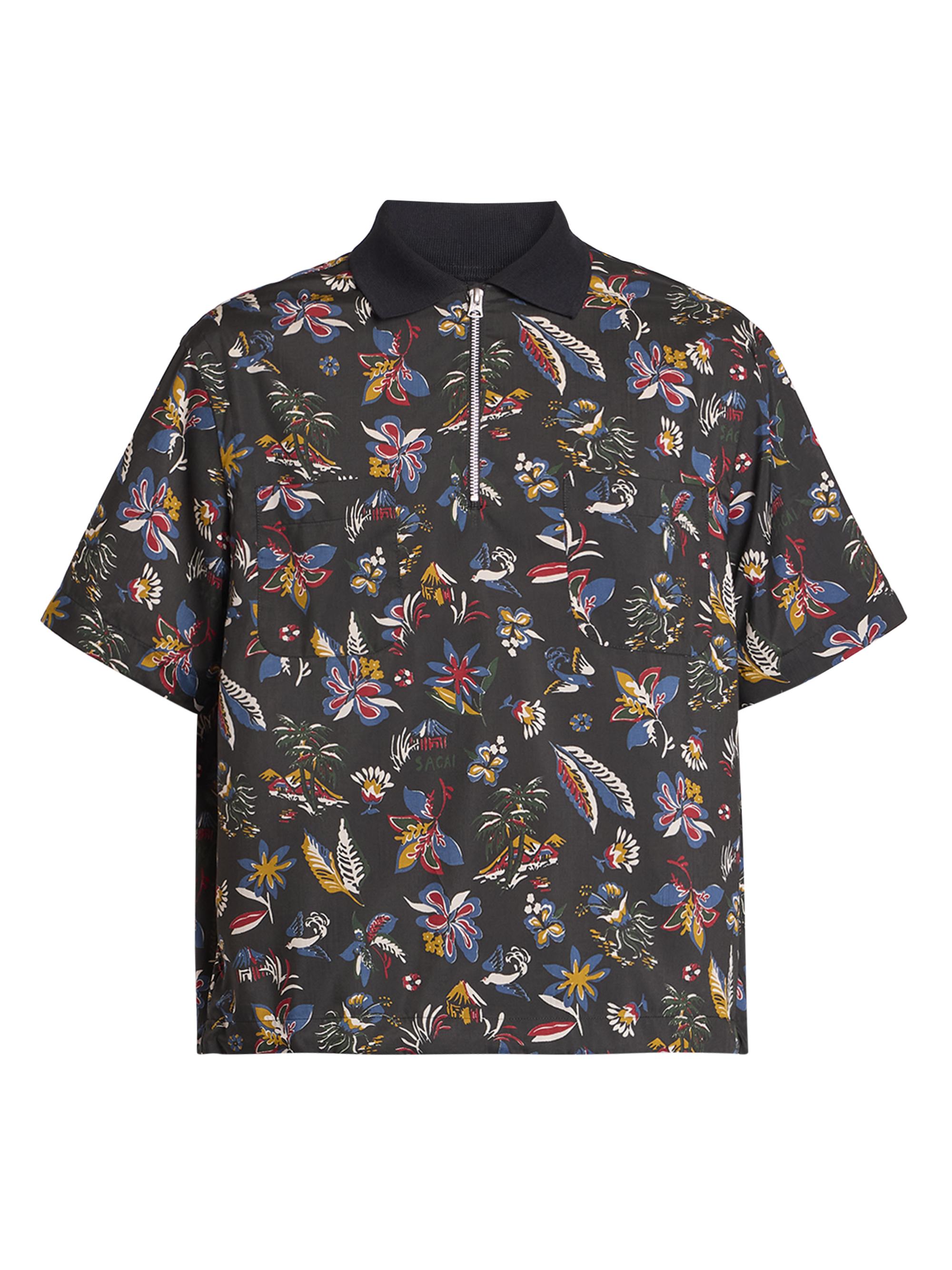 Sacai Men's Tropical Print Polo Shirt - Black Tropical