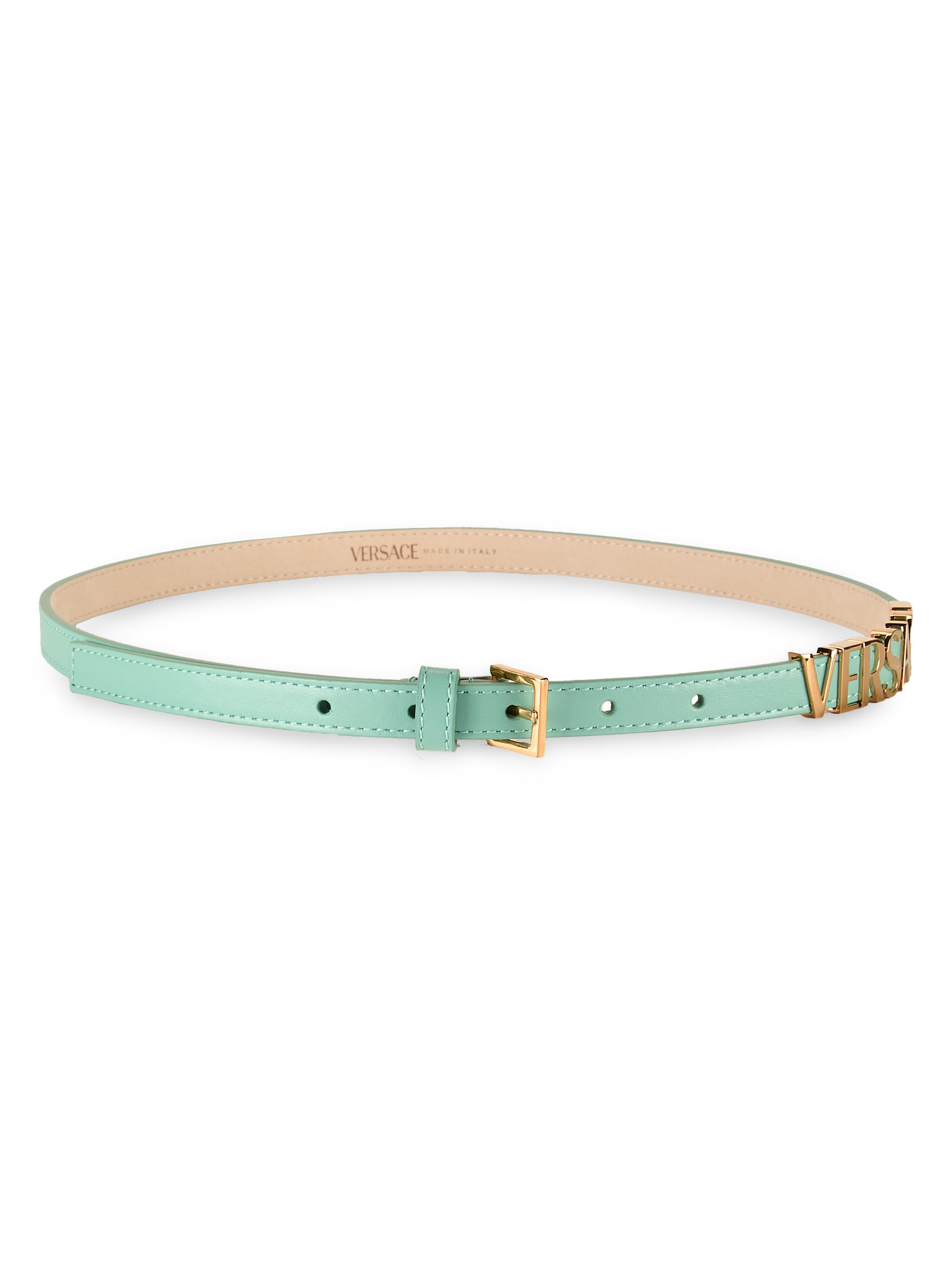 Versace Women's Logo Leather 15MM Belt - Sea Green Gold
