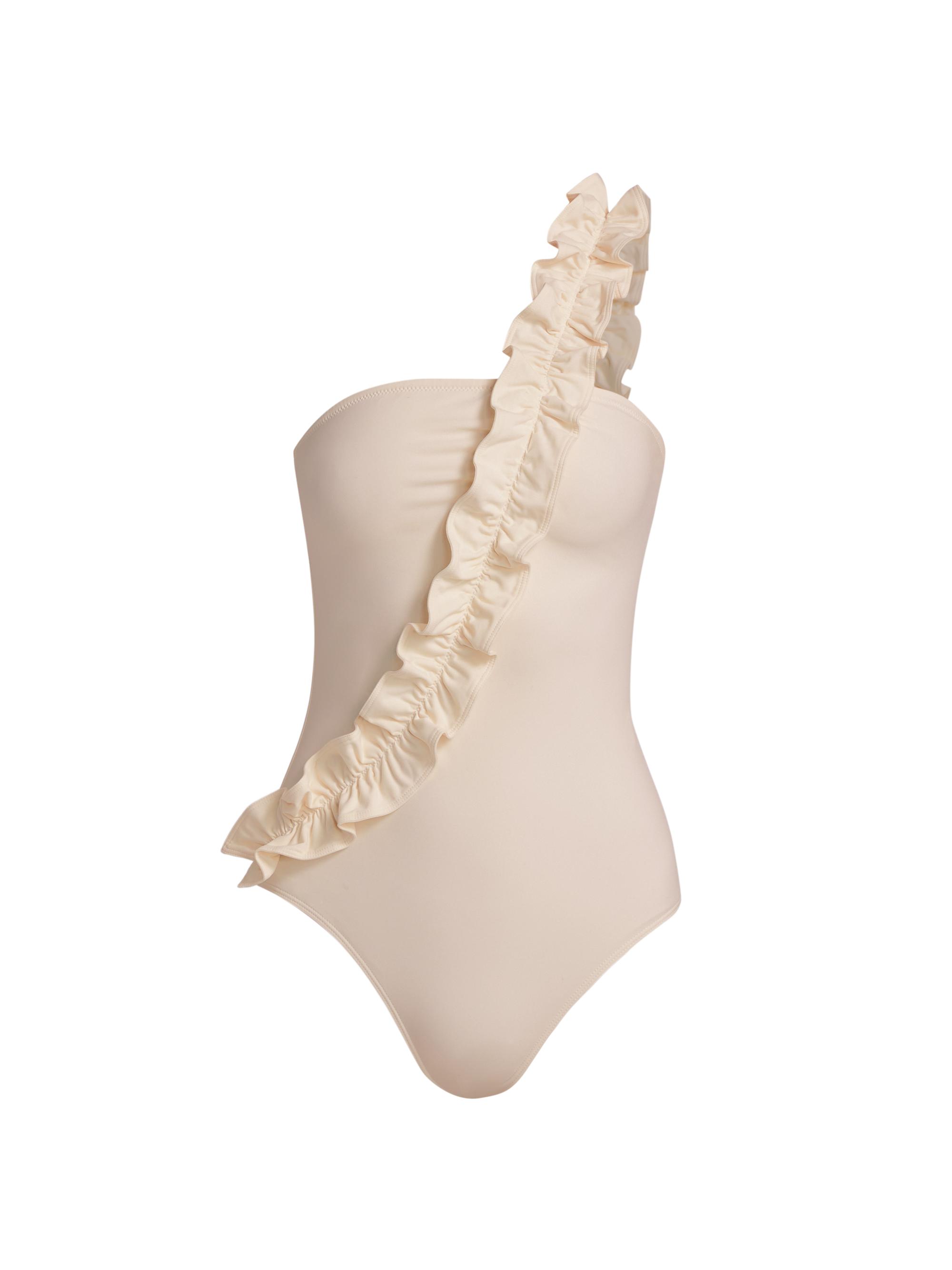 Ulla Johnson Women's Capri Maillot Ruffle One-Shoulder One-Piece Swimsuit - Cowrie