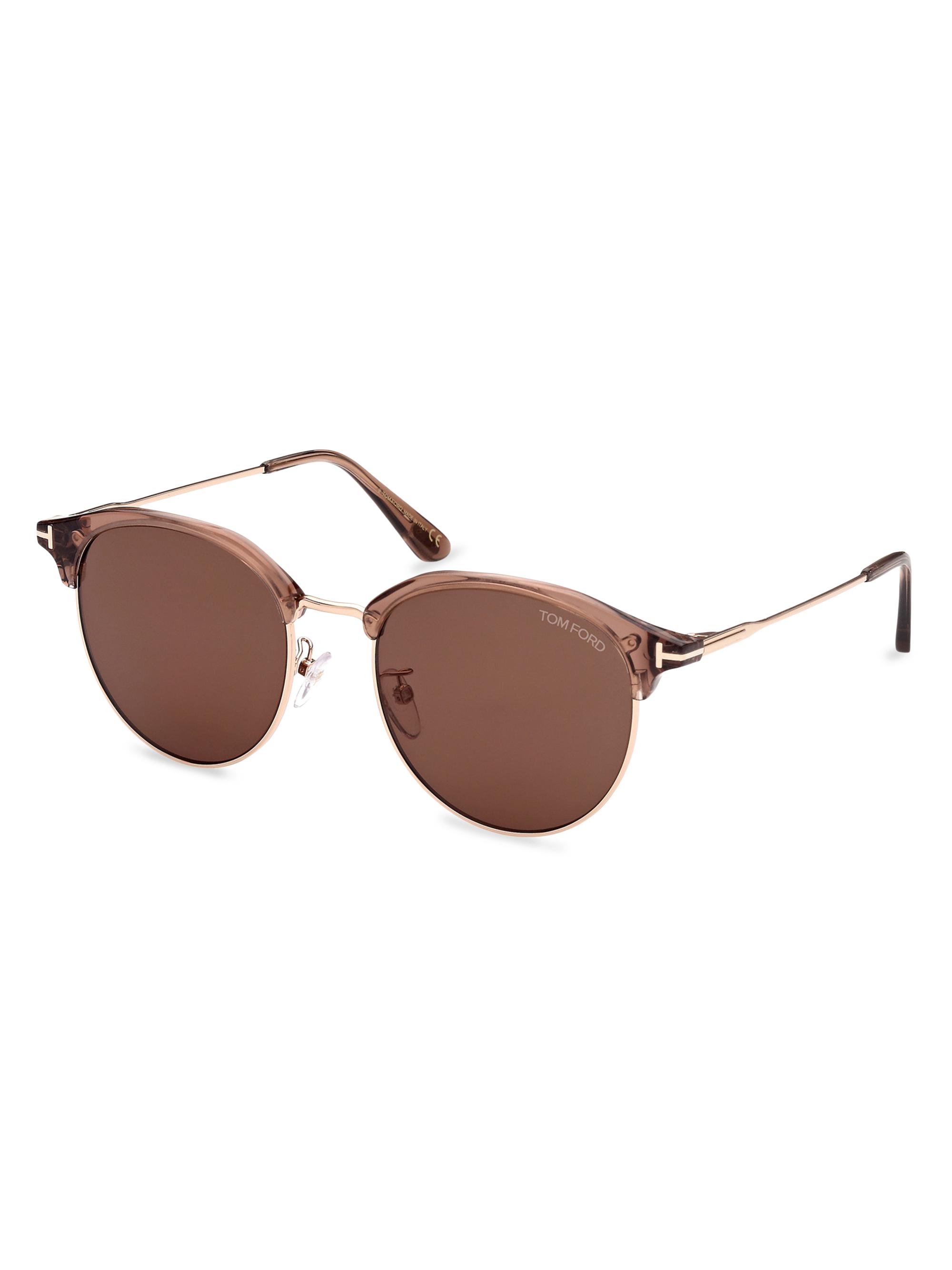 TOM FORD Men's 55MM Clubmaster Round Sunglasses - Brown Dark Brown