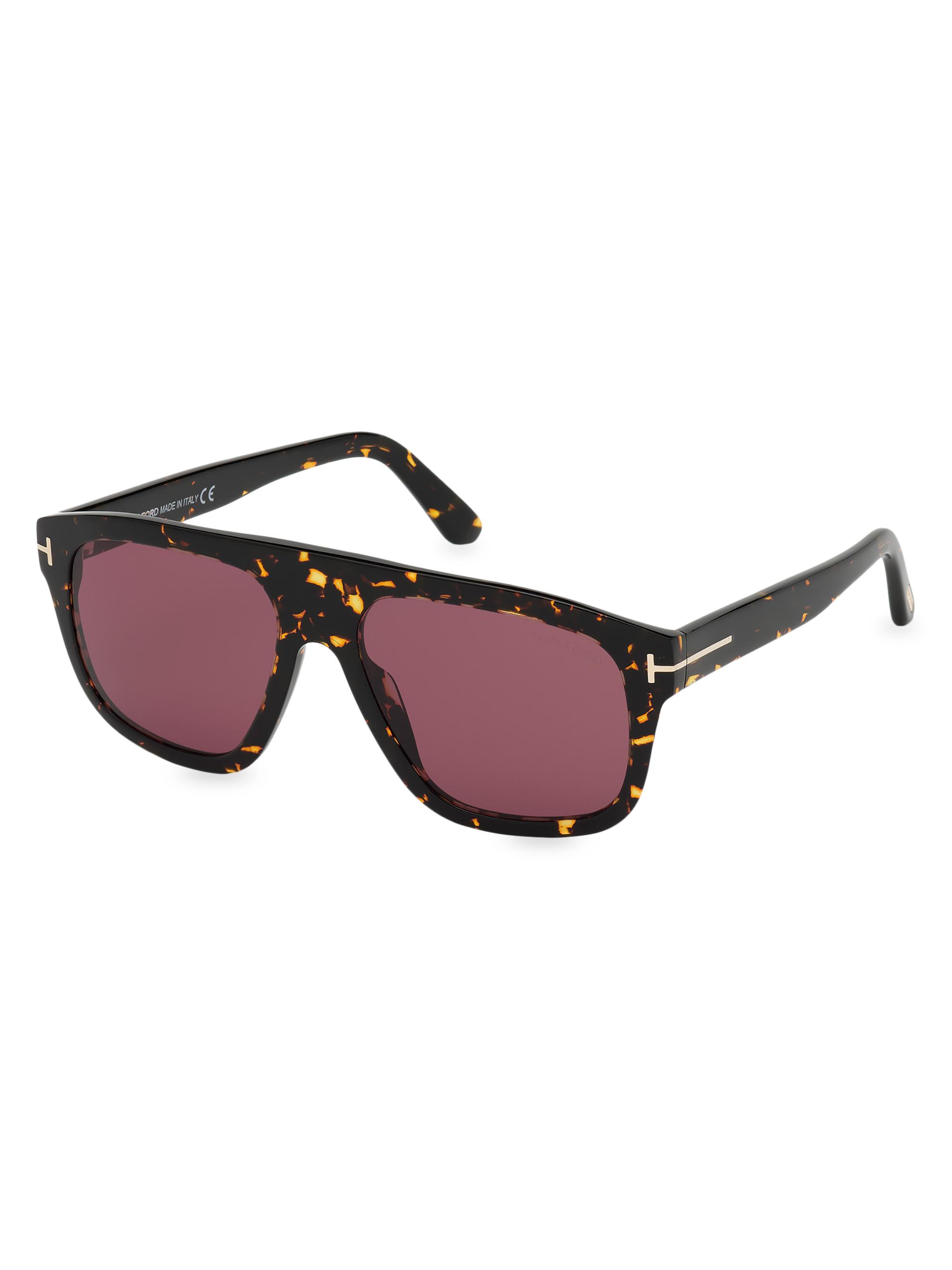 TOM FORD Men's 56MM Square Sunglasses - Dark Havana Purple