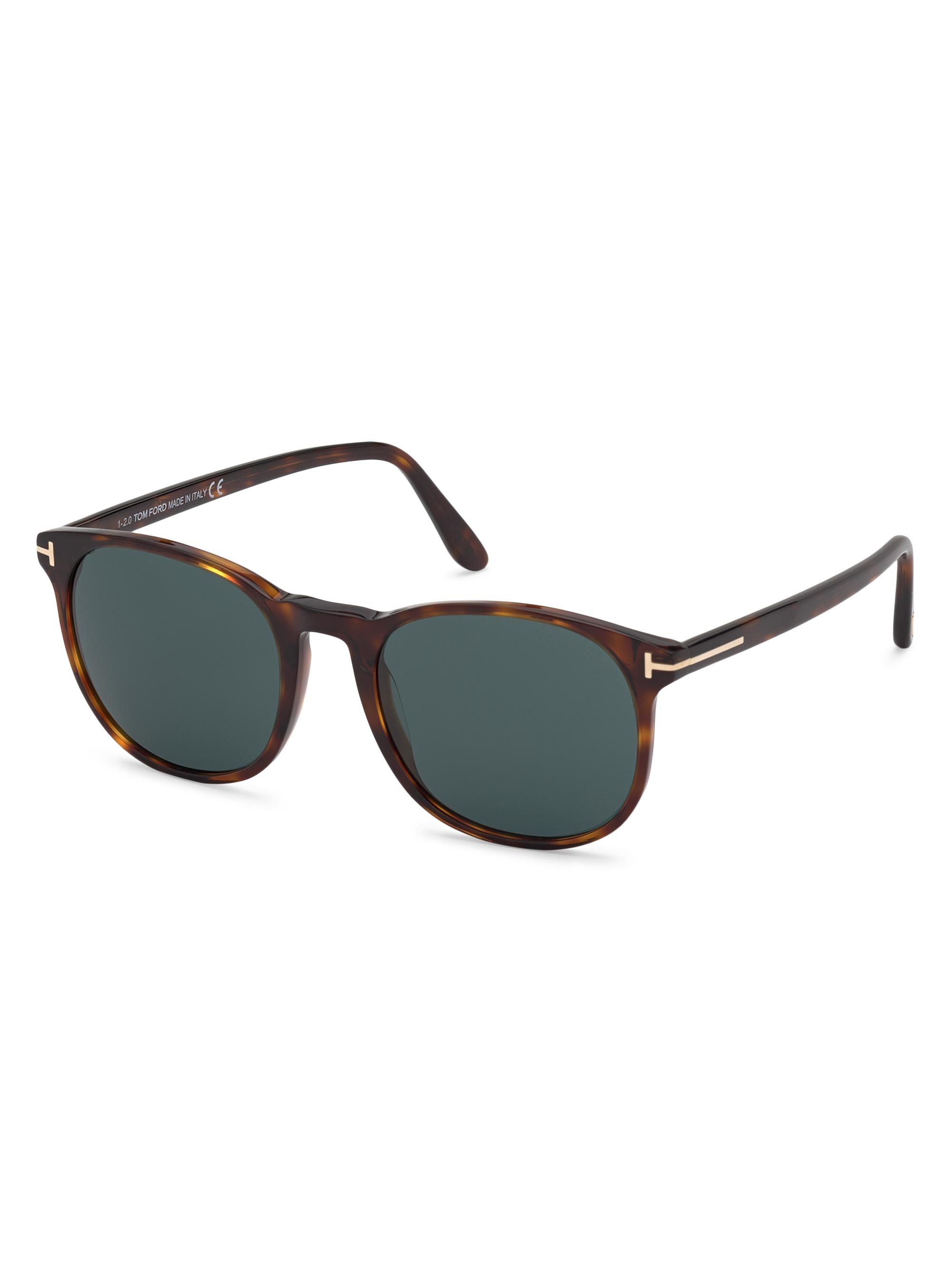 TOM FORD Men's 53MM Round Sunglasses - Red Havana Blue