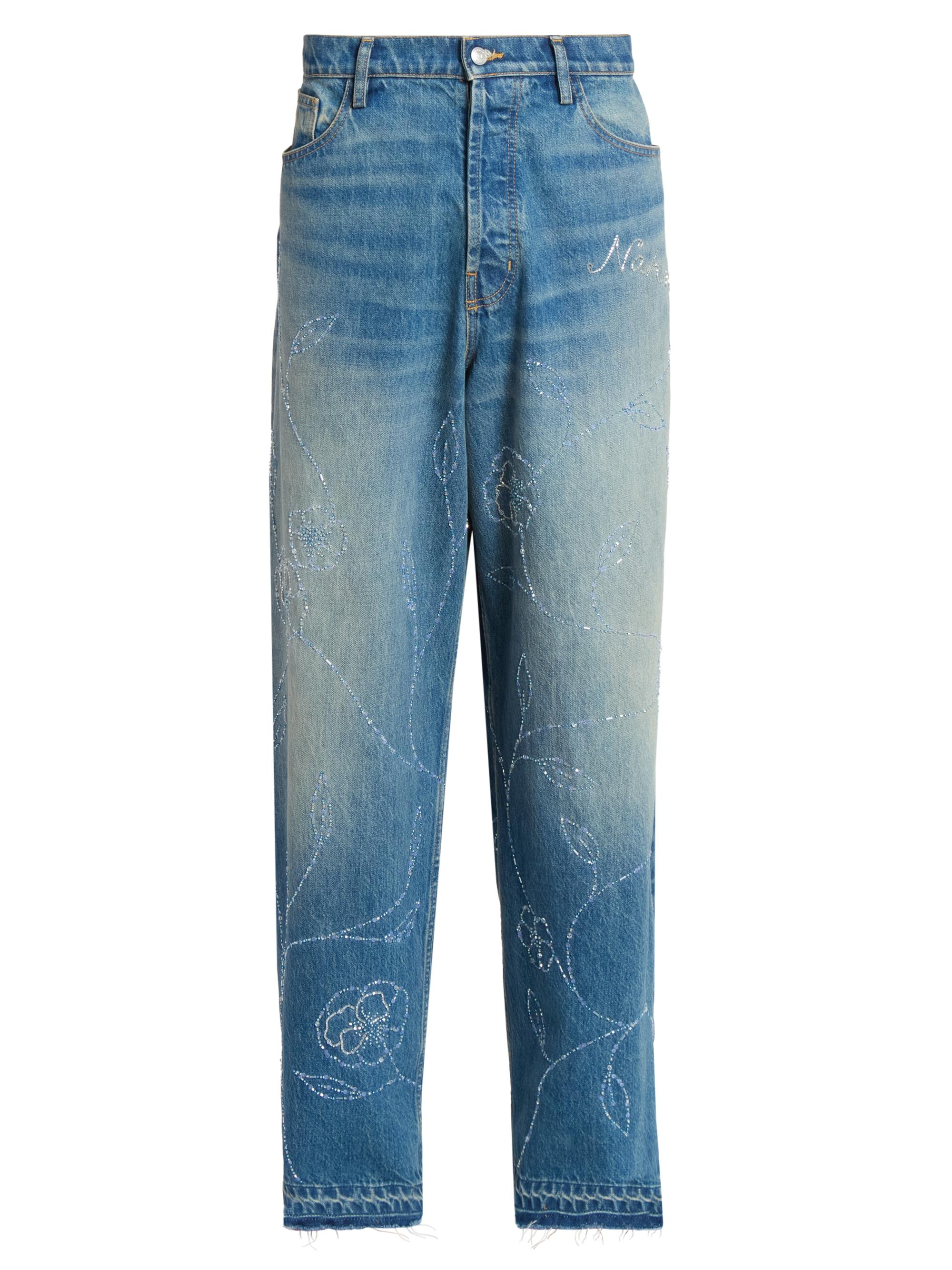 Nahmias Men's Physical Education Beaded Wide-Leg Jeans - Dark Wash Denim