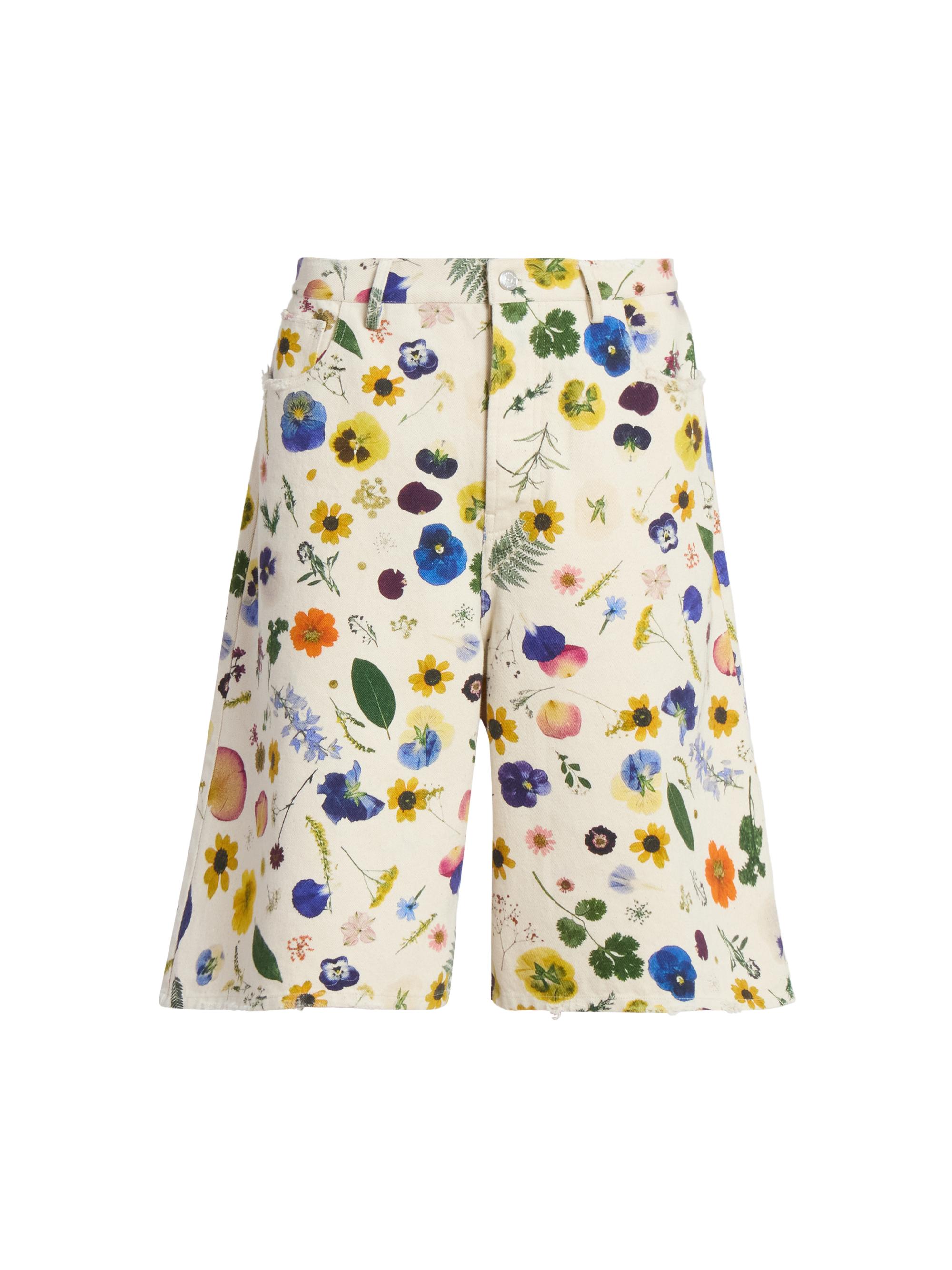 Nahmias Men's Physical Education Floral Baggy 5-Pocket Shorts - Pressed Flower Denim