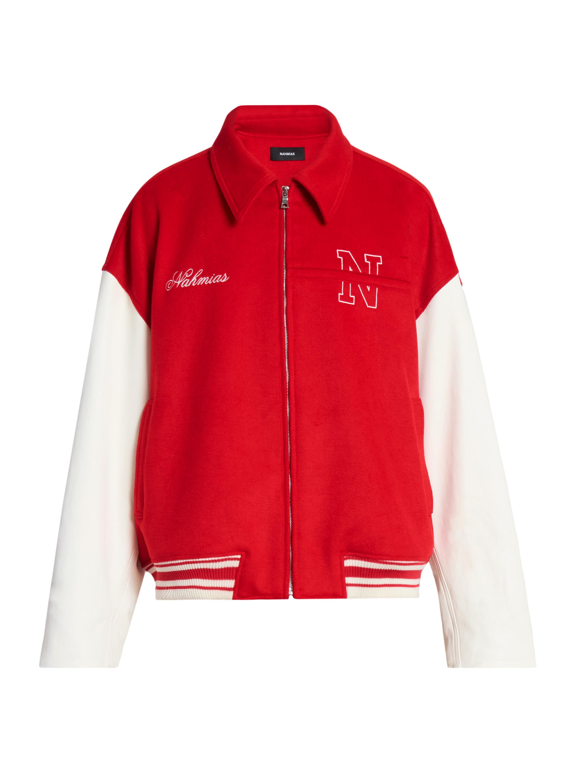 Nahmias Men's Physical Education Varsity Oversized Bomber Jacket - Cherry Wool