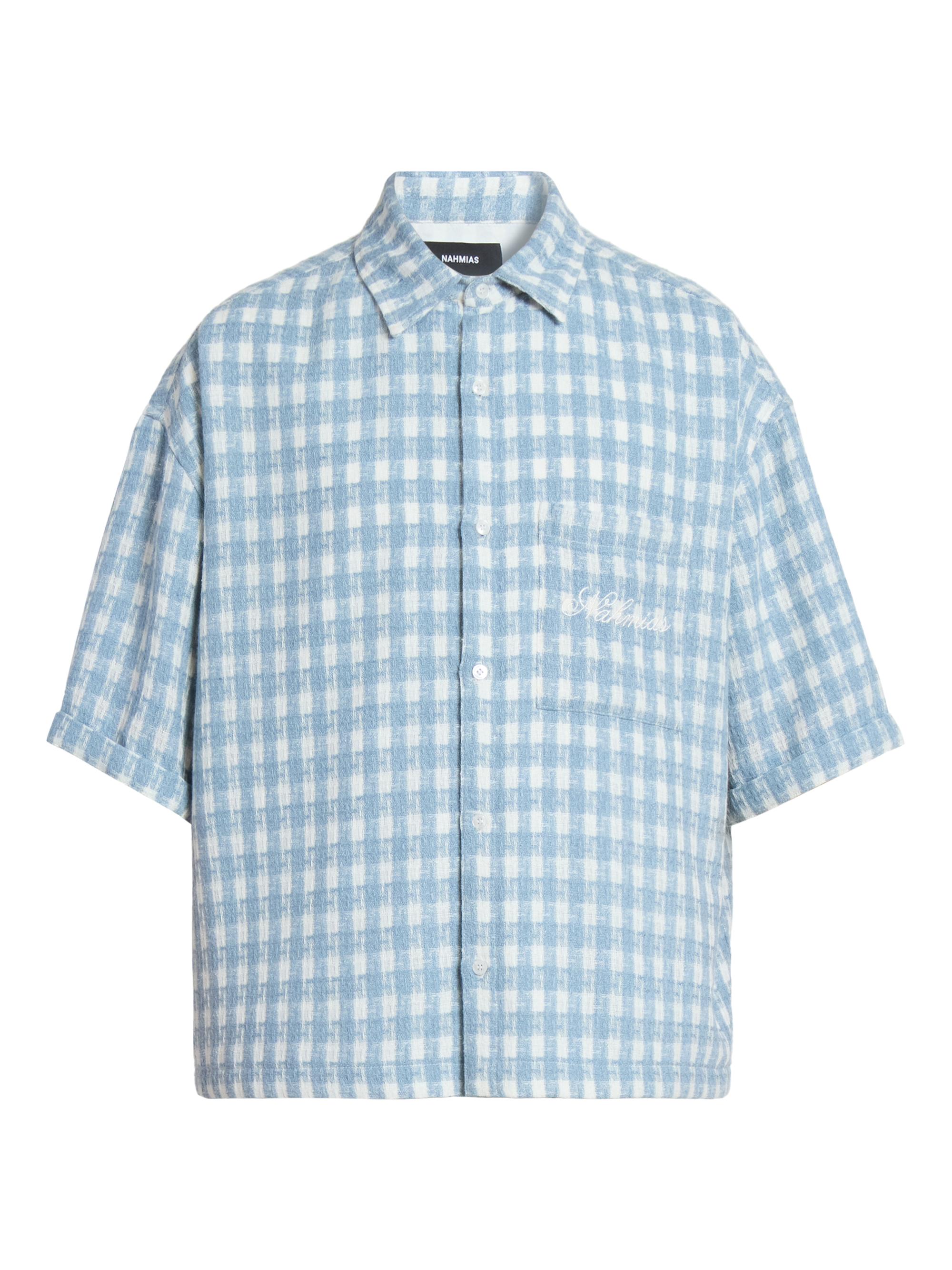 Nahmias Men's Physical Education Plaid Cropped Shirt - Steel Blue Plaid