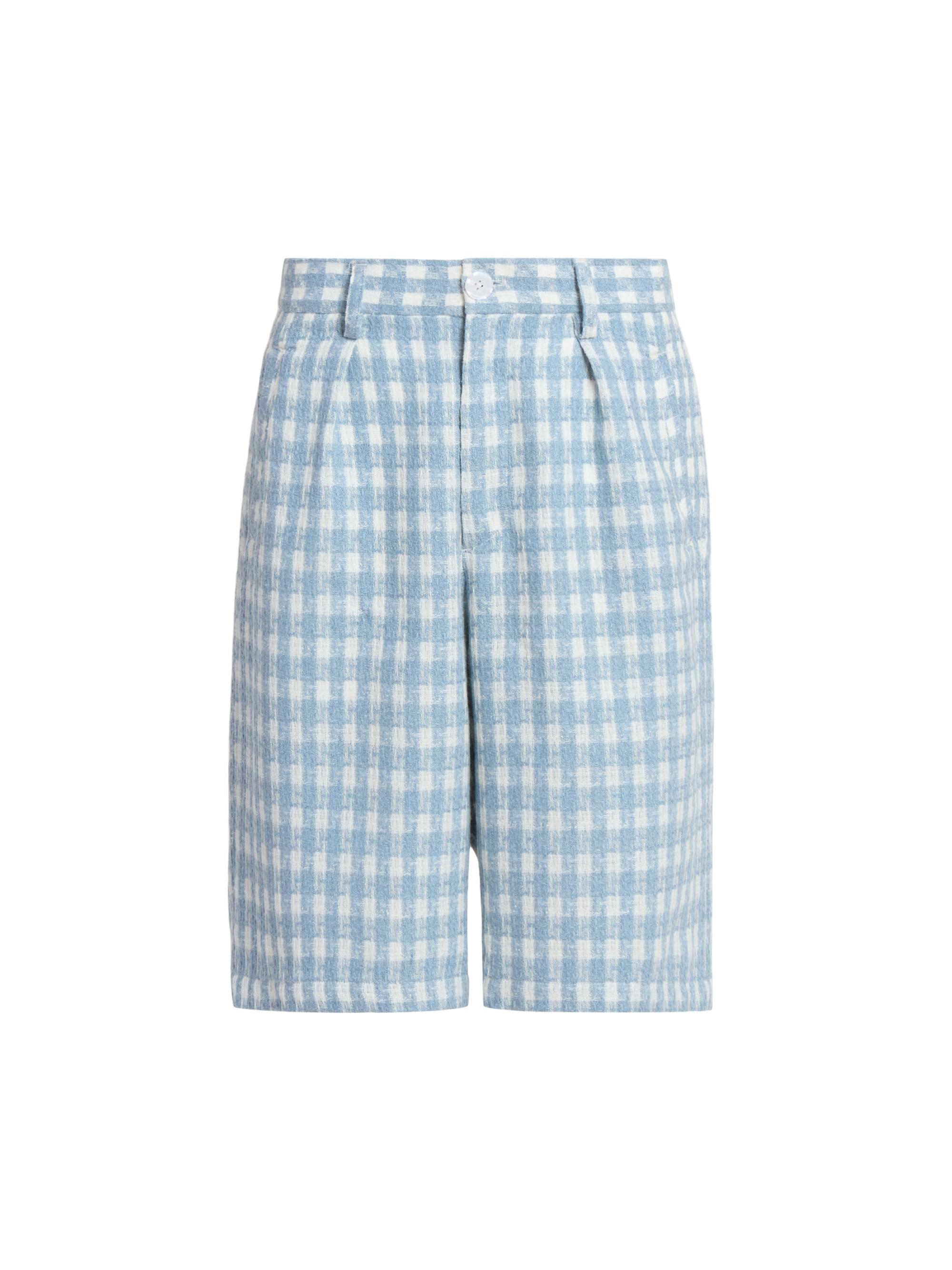Nahmias Men's Physical Education Plaid Pleated Shorts - Steel Blue Plaid