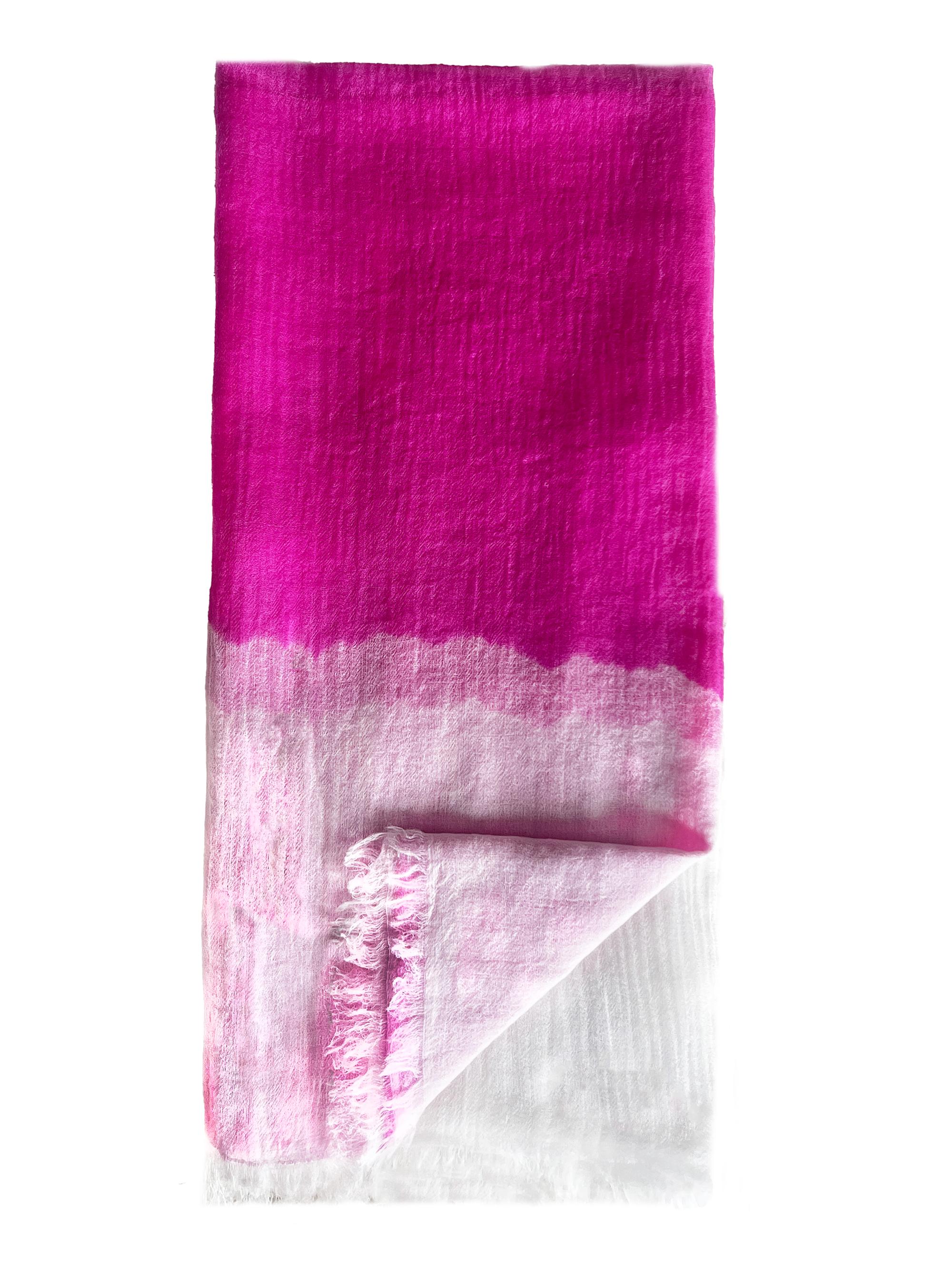 Denis Colomb Women's Feather Peacock Cashmere Shawl - White Shocking Pink