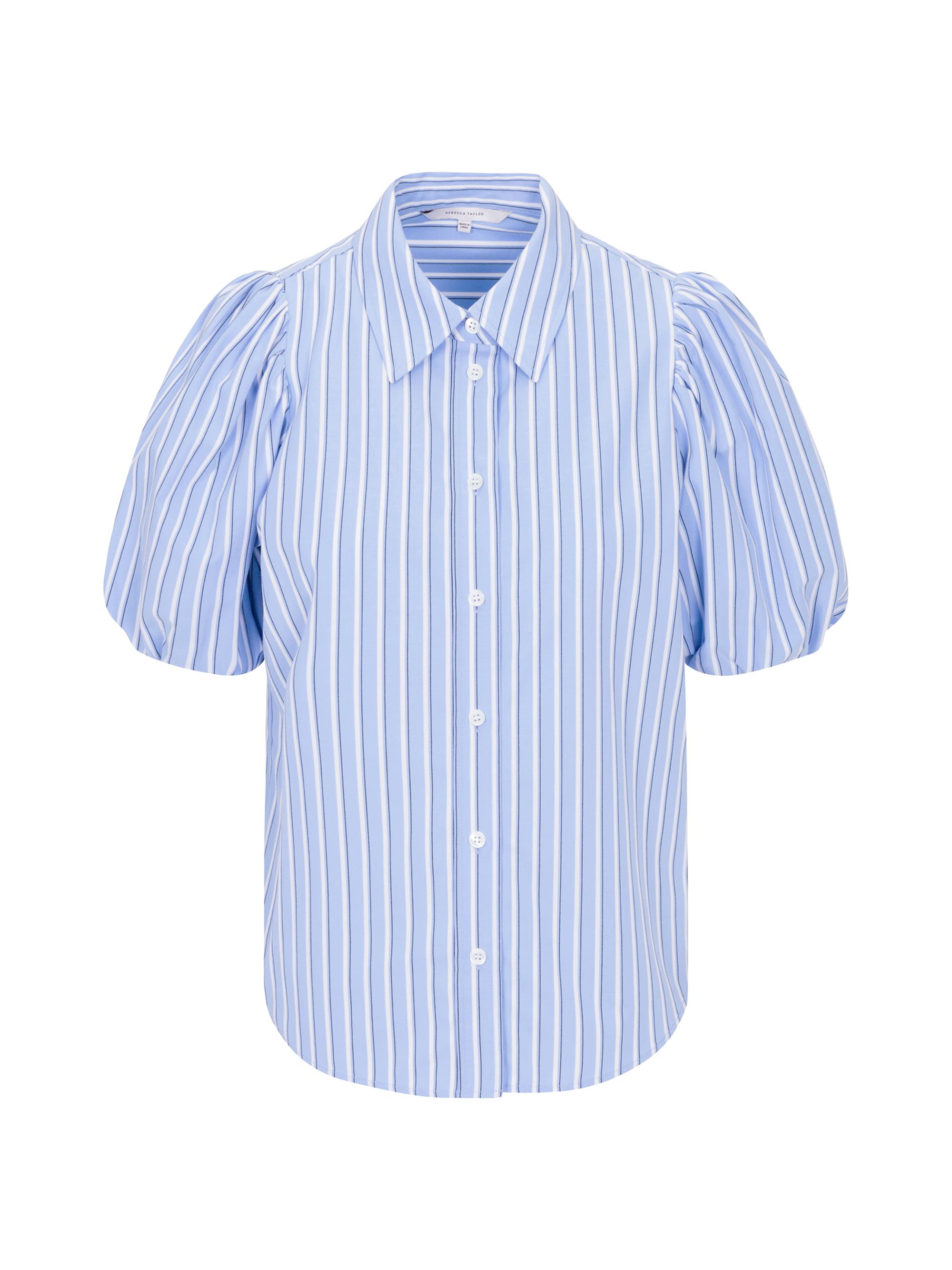 Rebecca Taylor Women's Priya Striped Cotton Button-Front Blouse - Blue Stripe