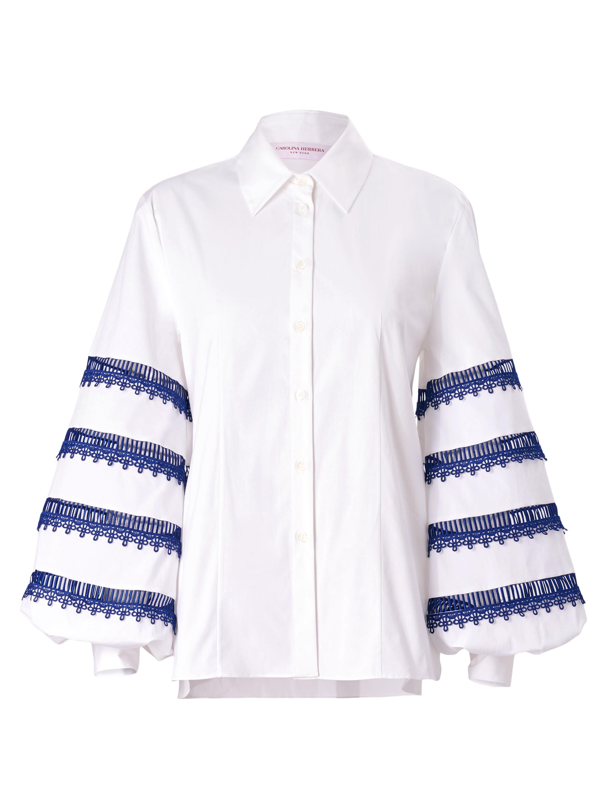 Carolina Herrera Women's Cabana Embroidered Striped Puff-Sleeve Blouse - White Multi