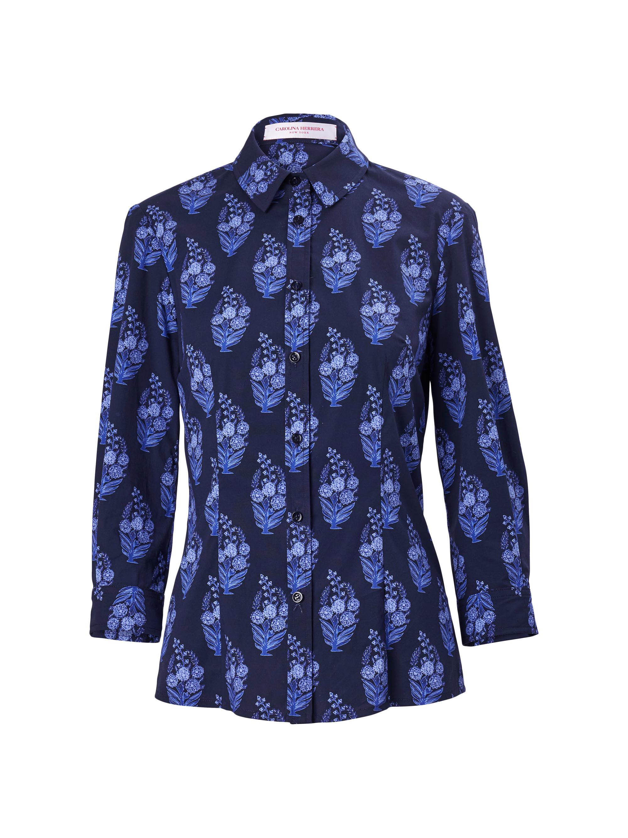 Carolina Herrera Women's Cabana Icon Stretch Cotton Tie-Waist Blouse - Midnight Multi