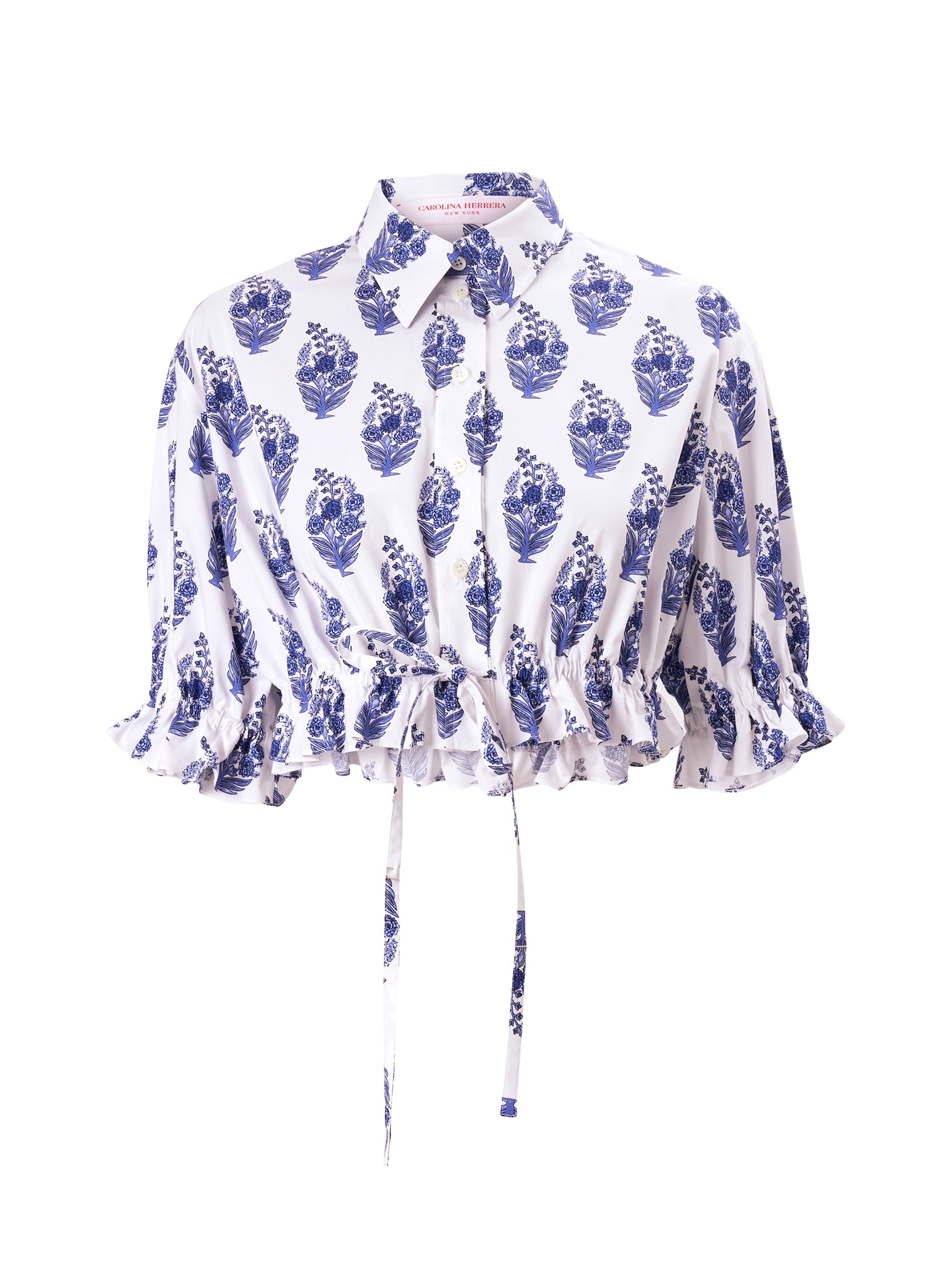 Carolina Herrera Women's Cabana Floral Stretch-Cotton Button-Front Crop Top - White Multi