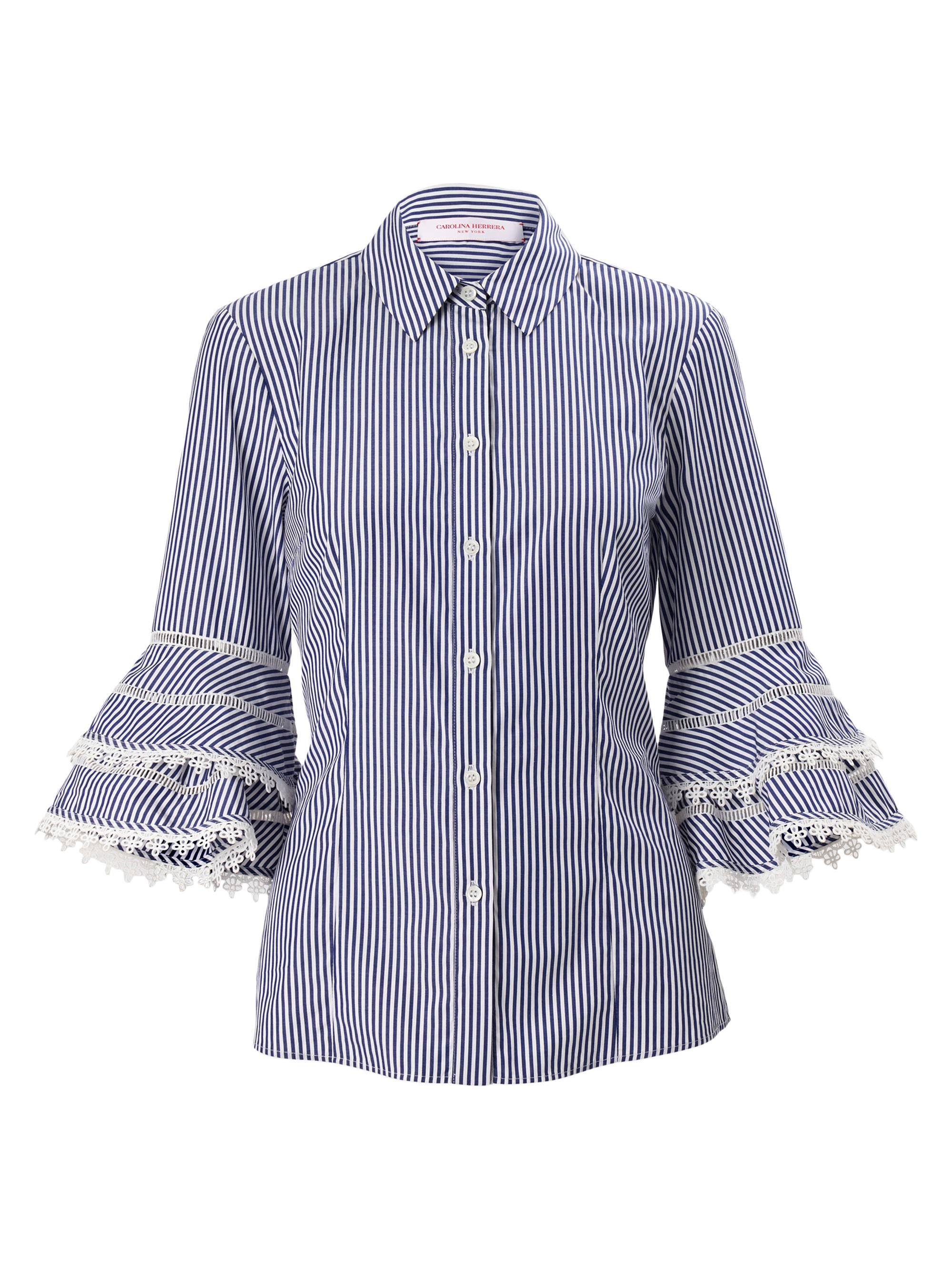 Carolina Herrera Women's Cabana Tiered Ruffle Button-Front Shirt - White Blue