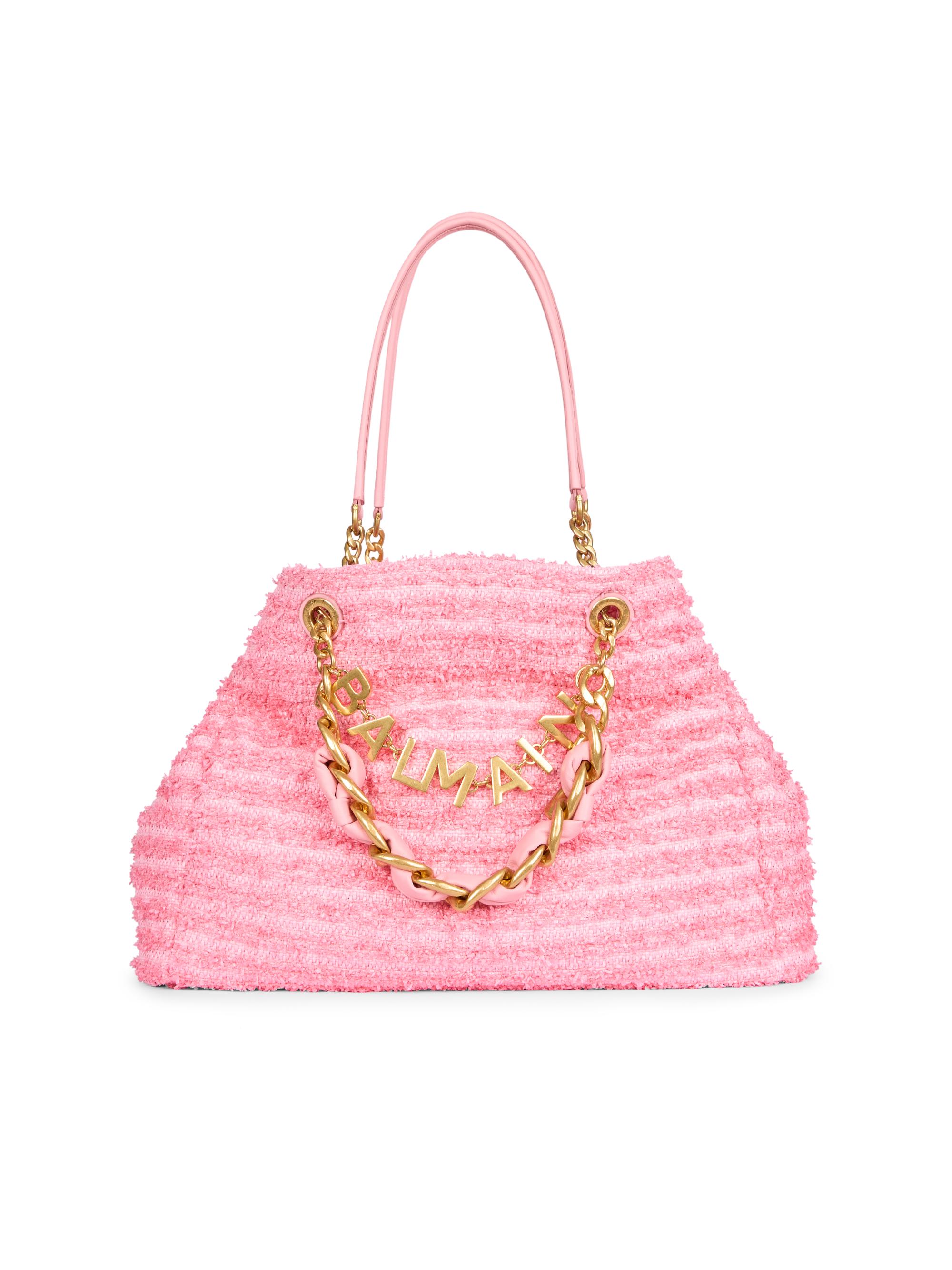 Balmain Women's 1945 Cabas-Raphia Tweed Tote Bag - Rose Bonbon