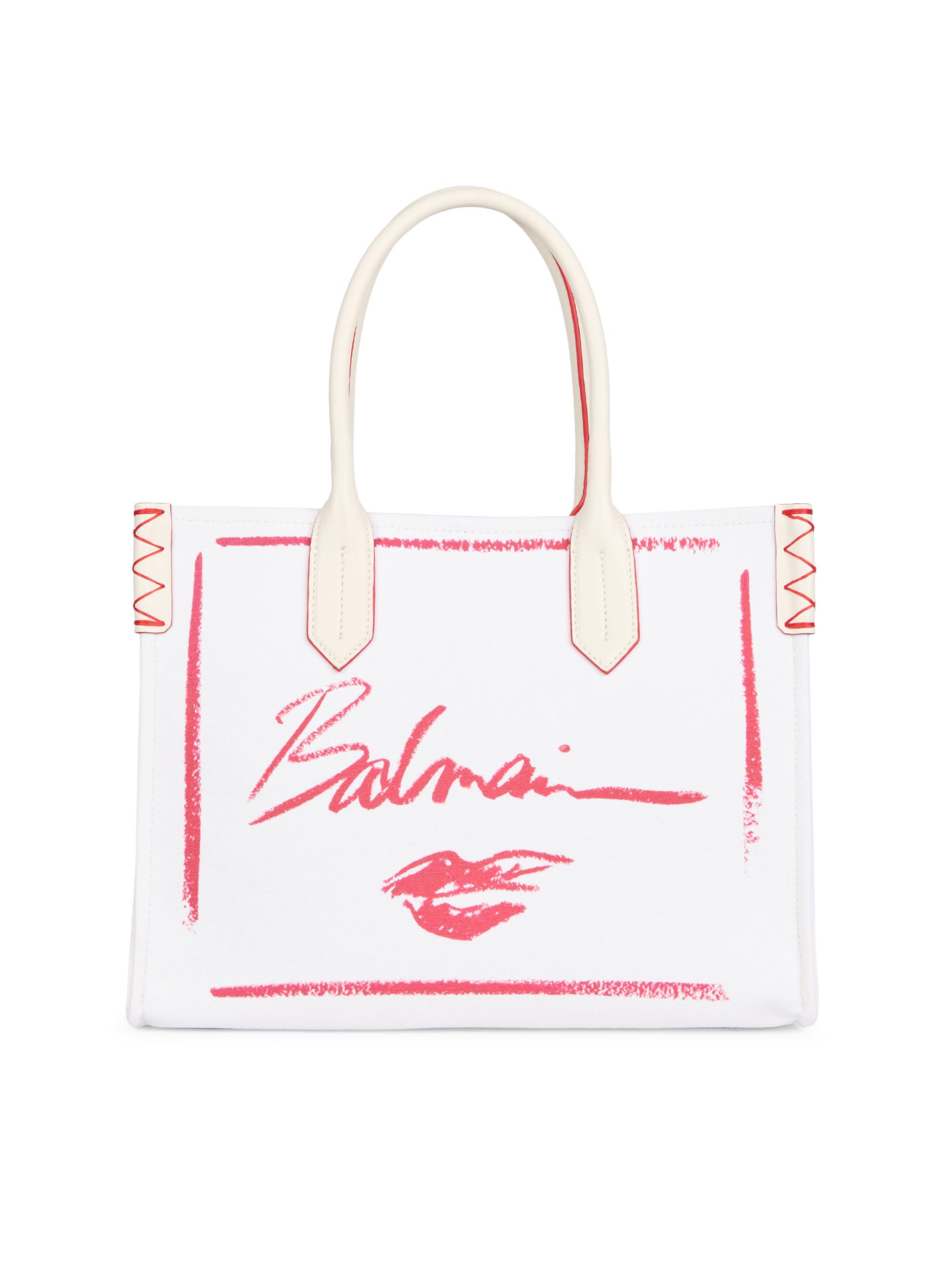 Balmain Women's B-Army Lipstick Canvas Shopper Tote Bag - Creme Rouge