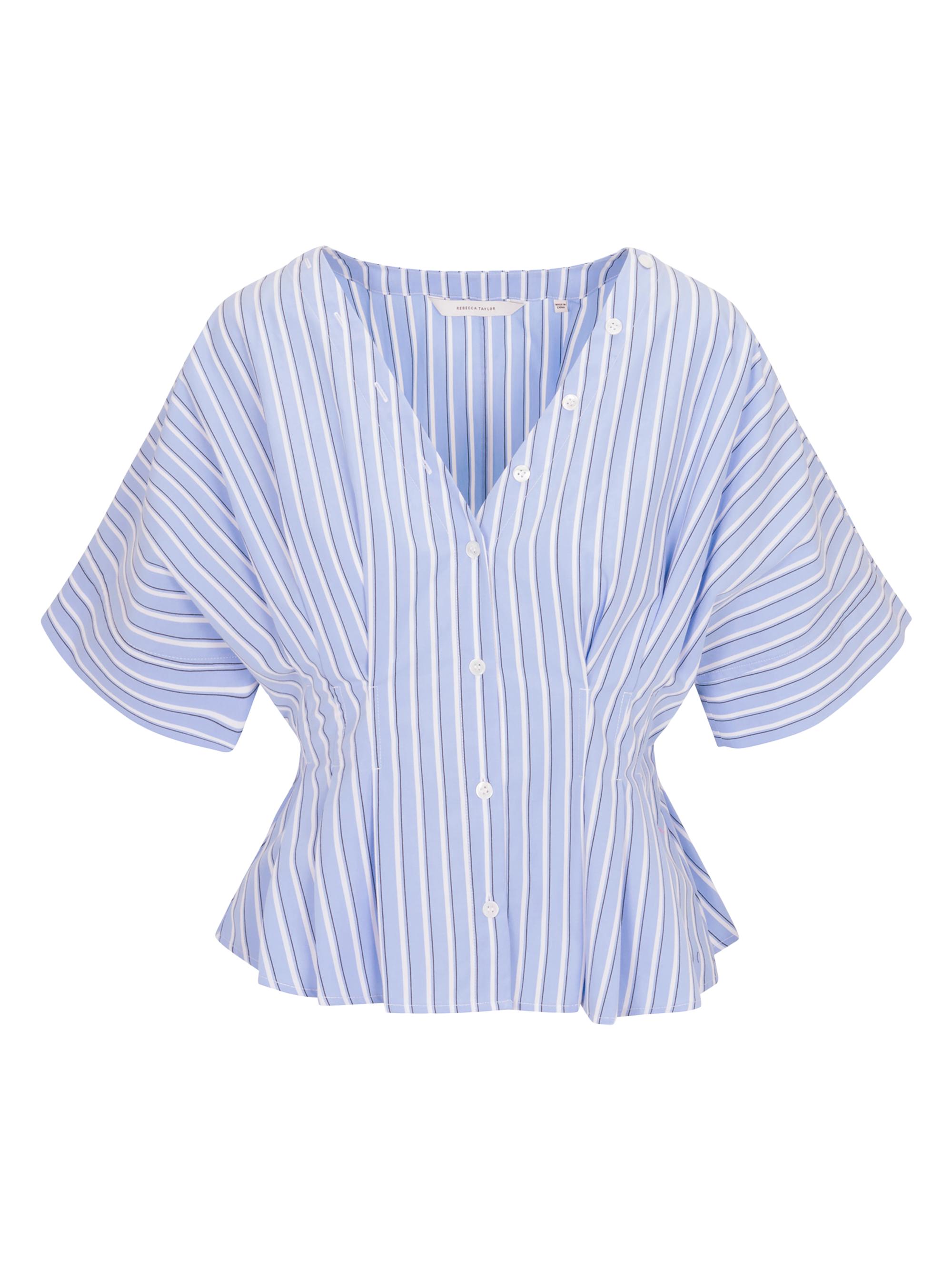 Rebecca Taylor Women's Priya Striped Poplin V-Neck Blouse - Blue Stripe
