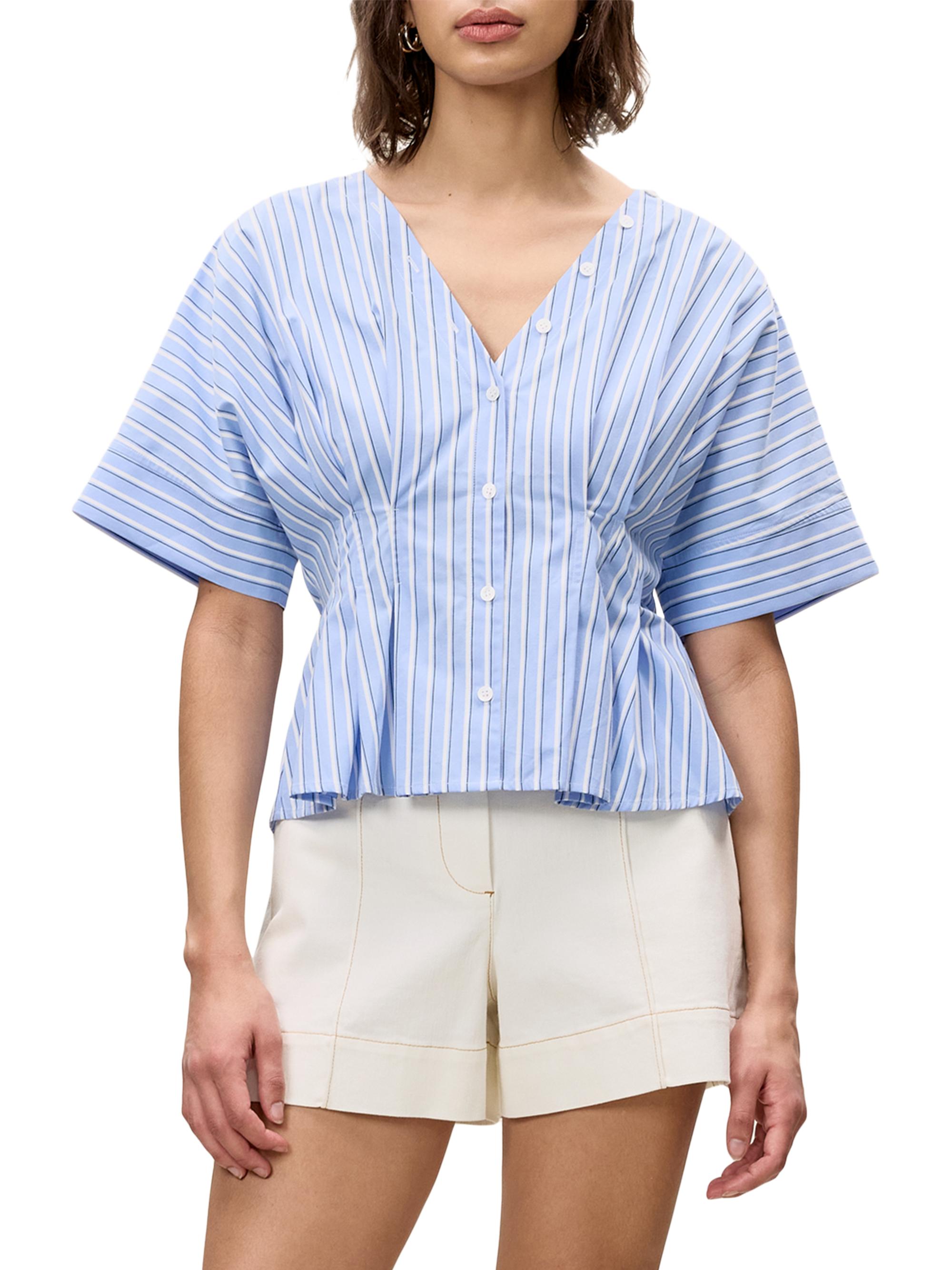Rebecca Taylor Priya Striped Poplin V-Neck Blouse | Saks Fifth Avenue