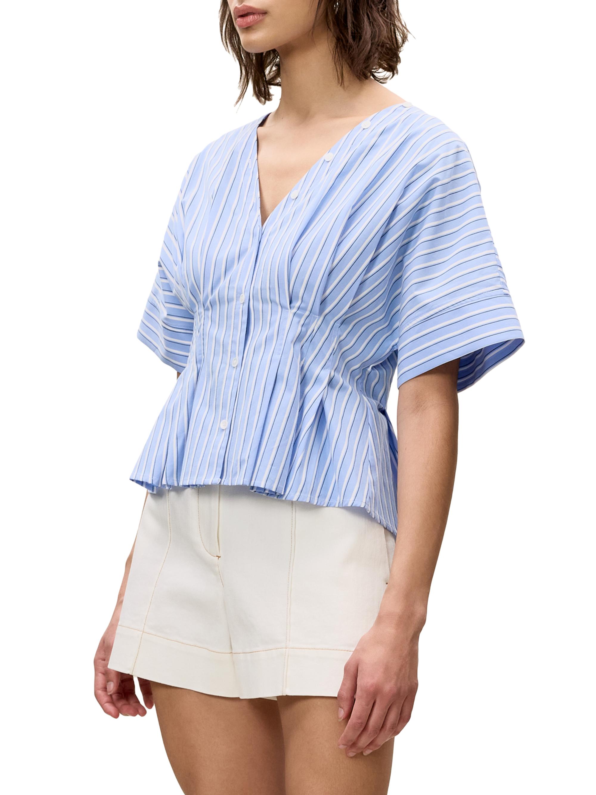 Rebecca Taylor Priya Striped Poplin V-Neck Blouse | Saks Fifth Avenue