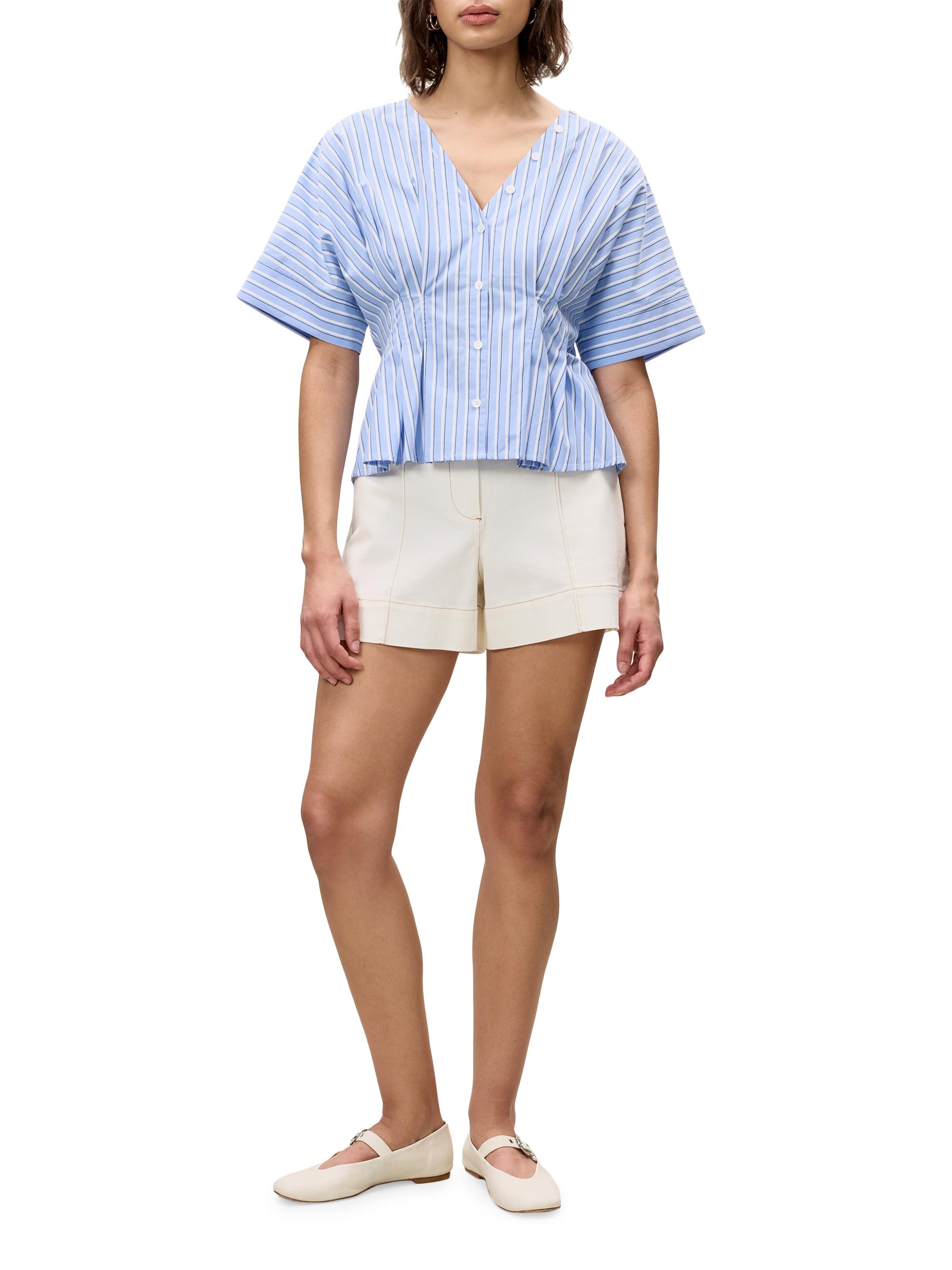 Rebecca Taylor Priya Striped Poplin V-Neck Blouse | Saks Fifth Avenue