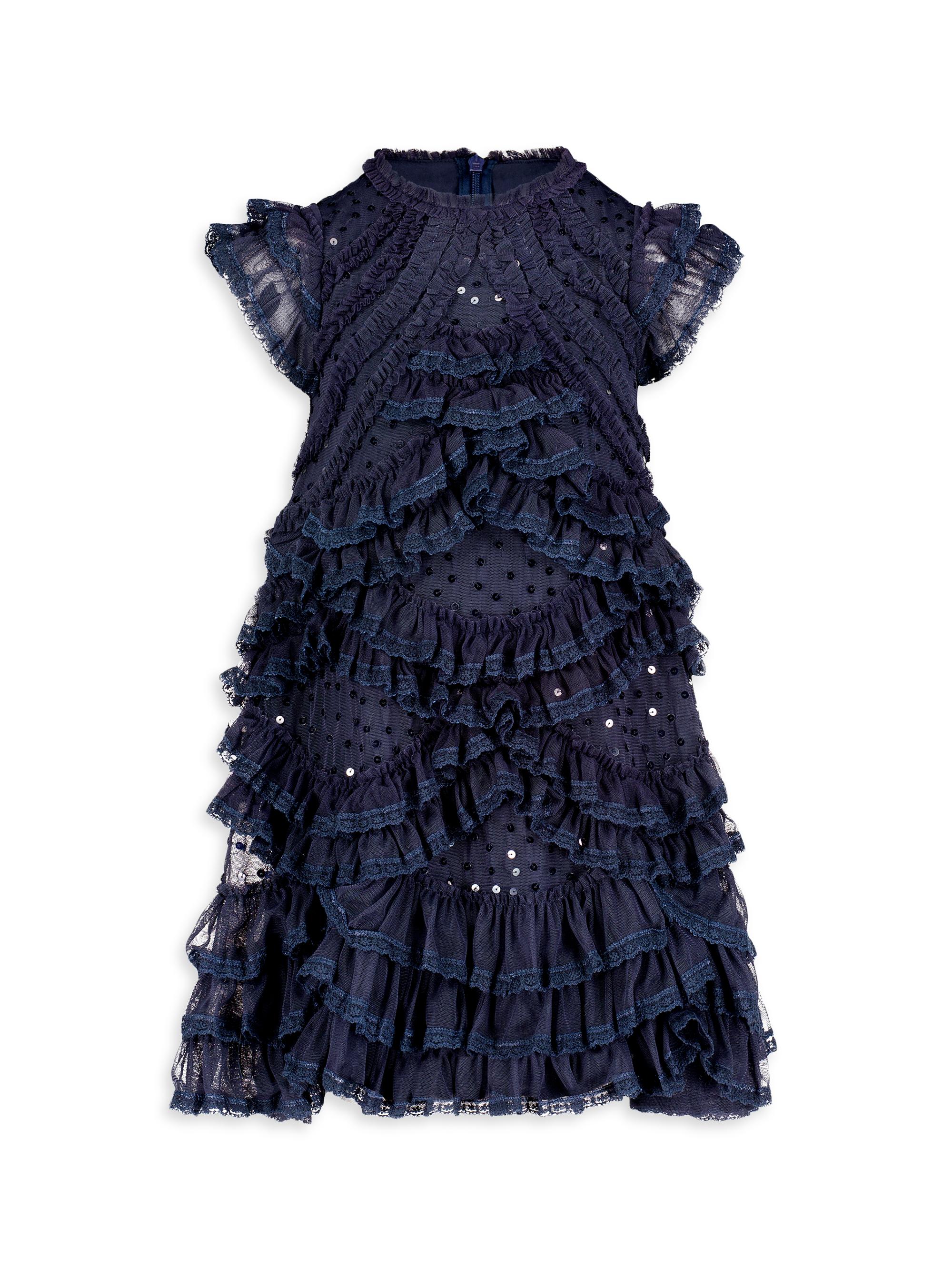Mac Duggal Little Girl's & Girl's Mesh Micro Ruffle Dress - Navy