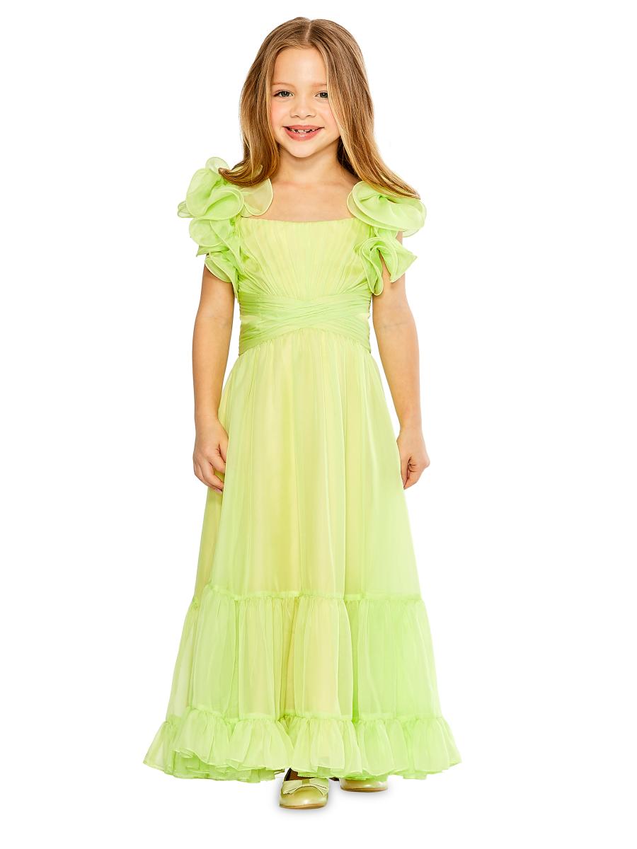 Mac Duggal Little Girl's & Girl's Ruffle-trim Chiffon Gown In Green