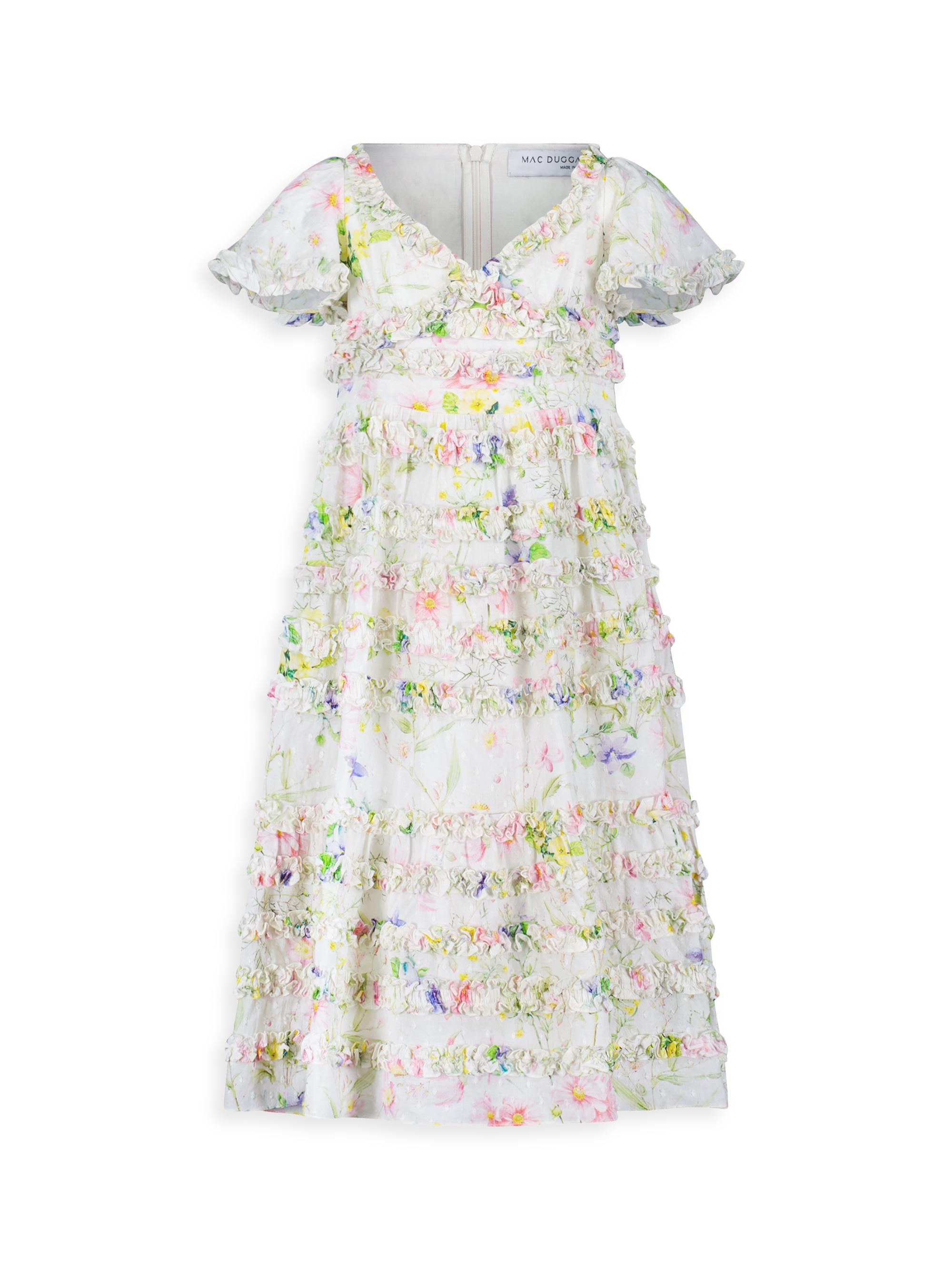 Mac Duggal Little Girl's & Girl's Ruffle Floral Dress - White Multi