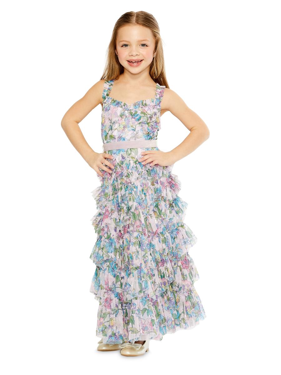 Mac Duggal Little Girl's & Girl's Sleeveless Tiered Ruffle Gown In Neutral