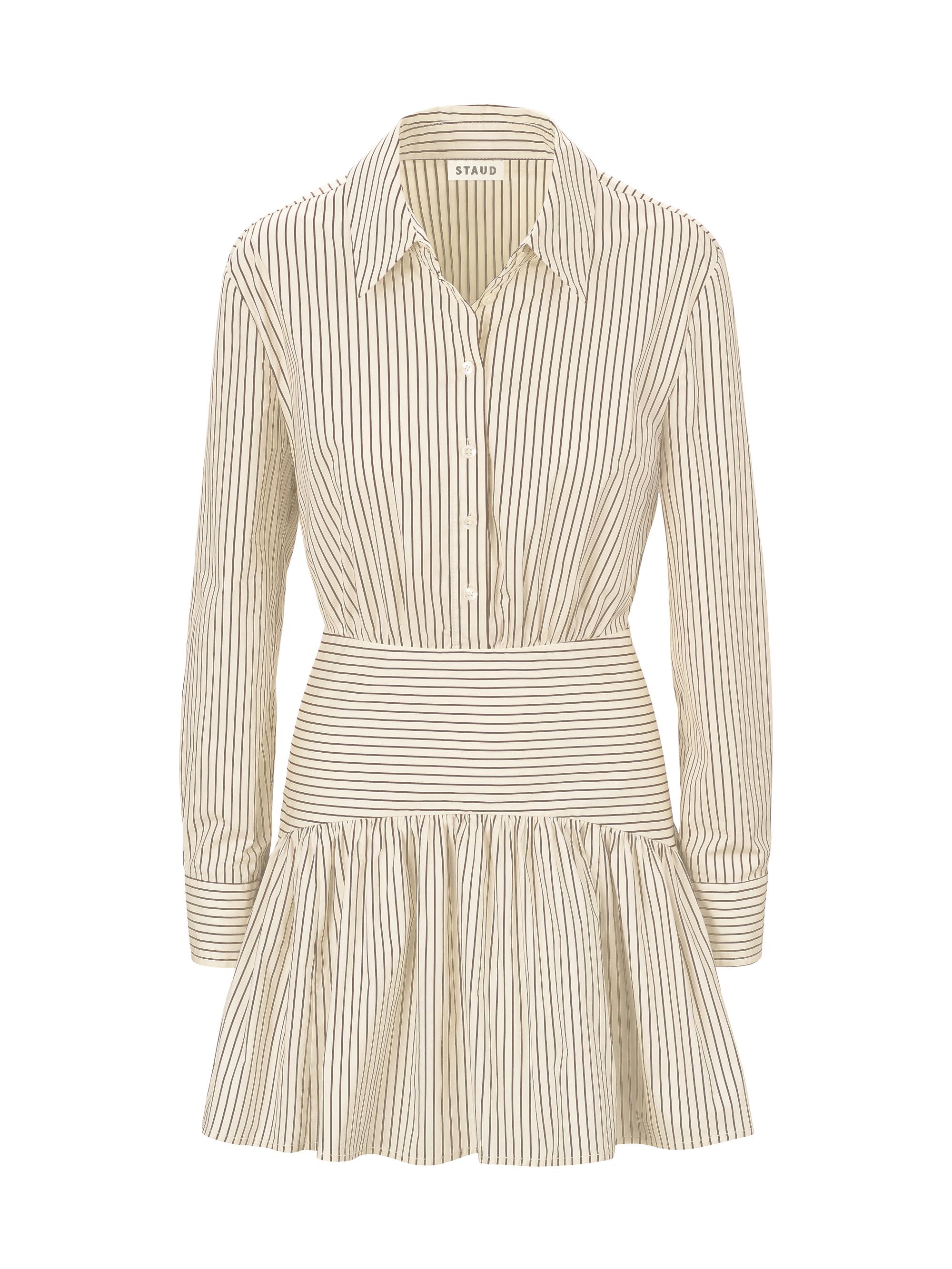 Staud Women's Rocco Stripe Mini Shirtdress -  Dark Oak Micro Stripe
