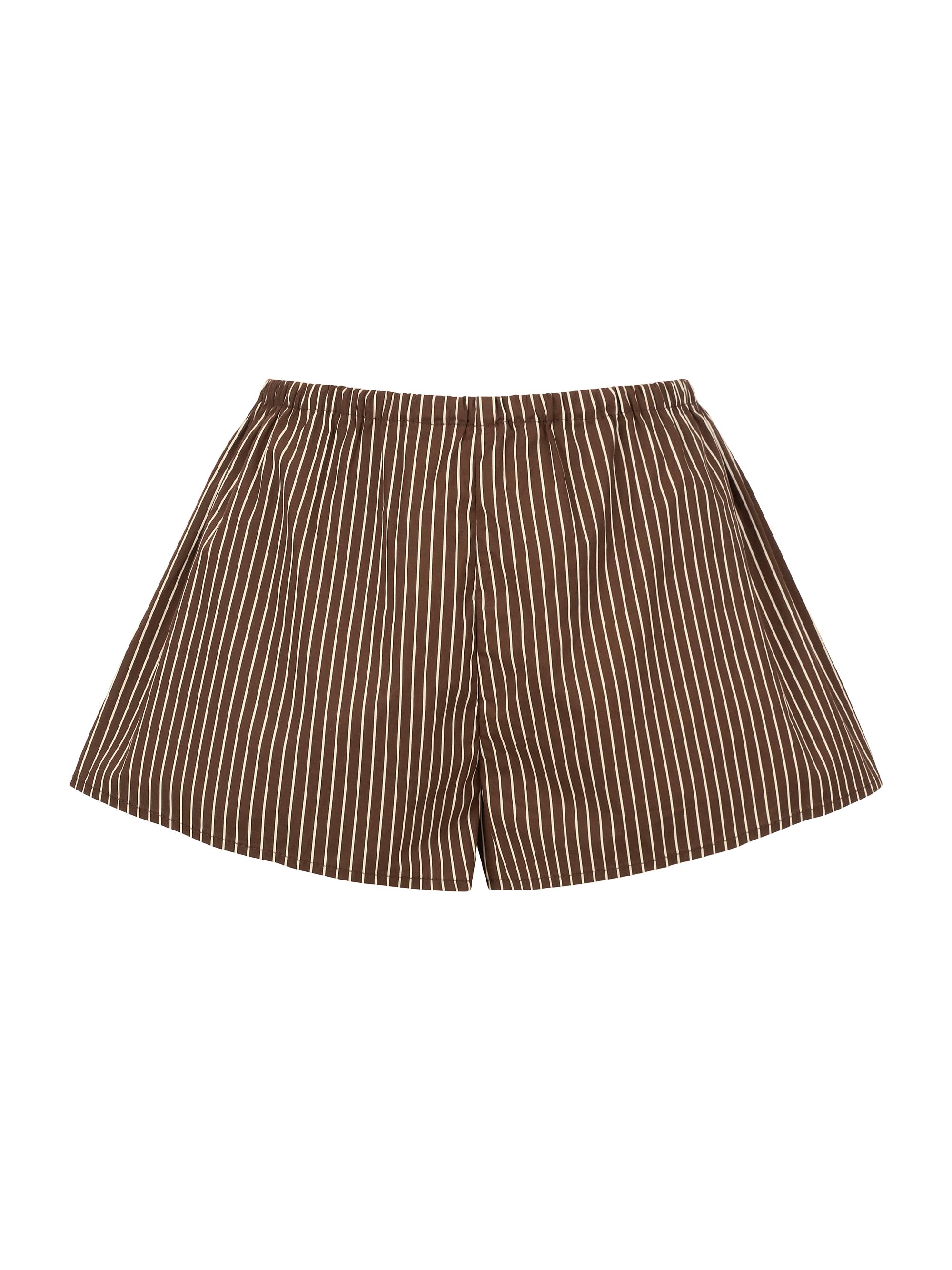 Staud Women's Paddle Striped Stretch Cotton Shorts - Dark Oak Micro Stripe