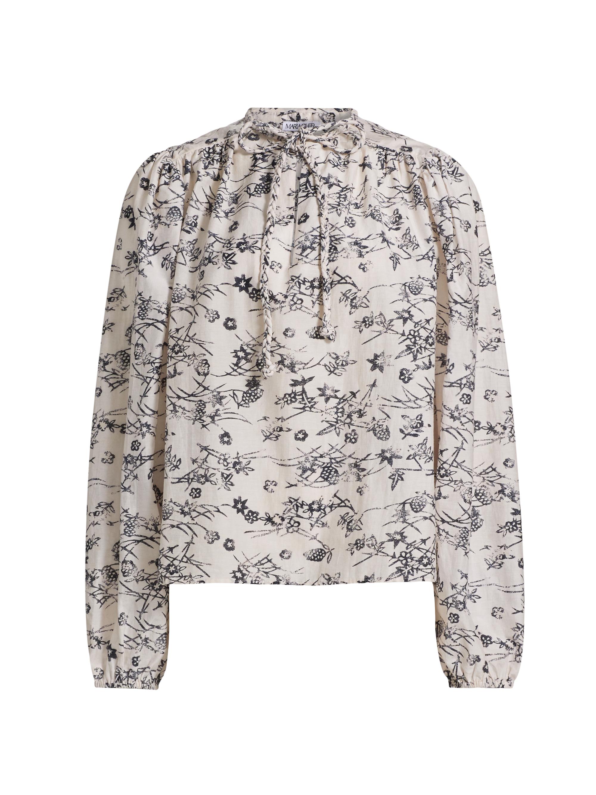 Maria Cher Women's Forest Violet Foliage Cotton-Blend Keyhole Blouse - Light Foliage