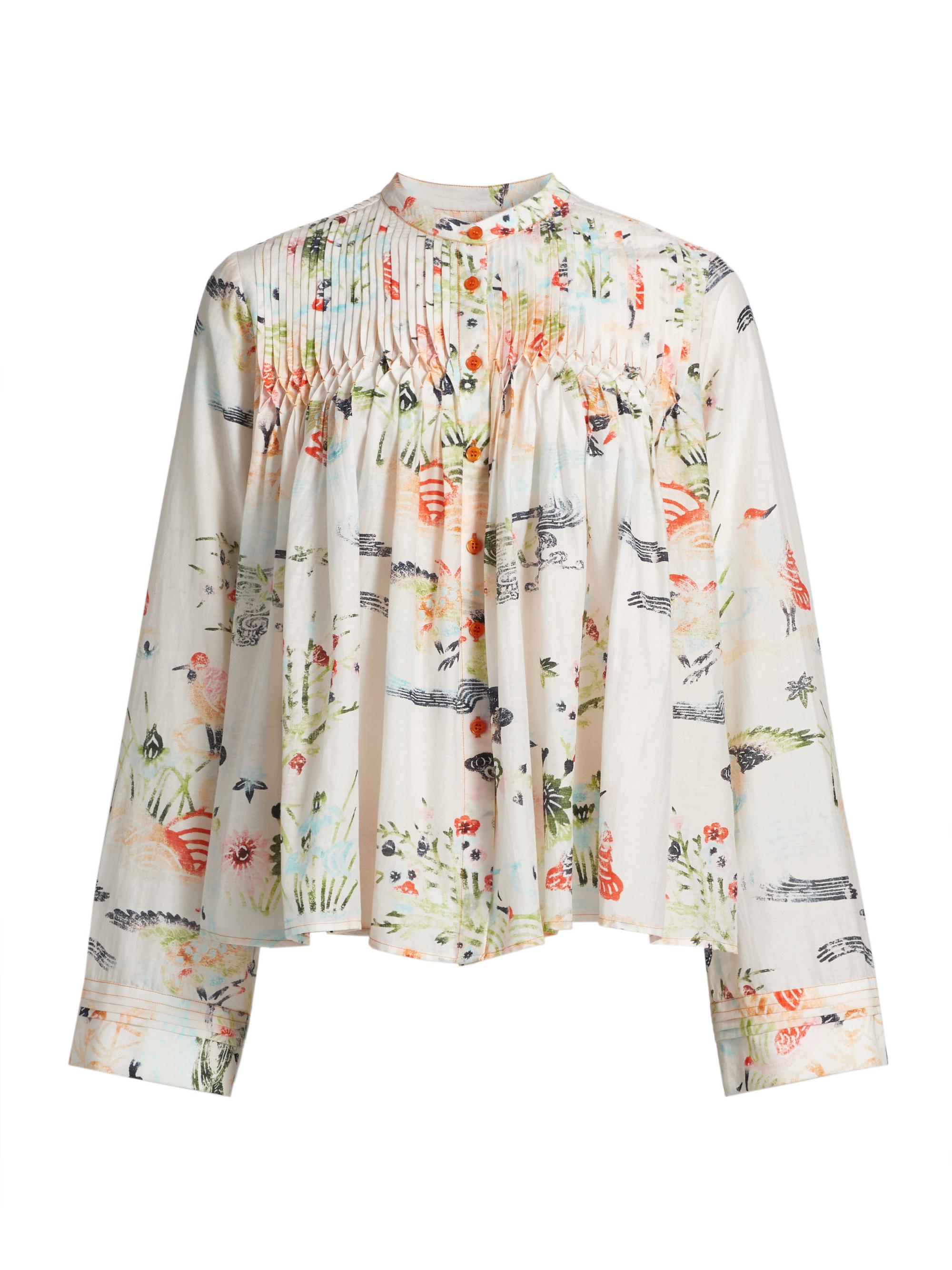 Maria Cher Women's Dorrego Laini Abstract Cotton Button-Front Blouse - Ecru