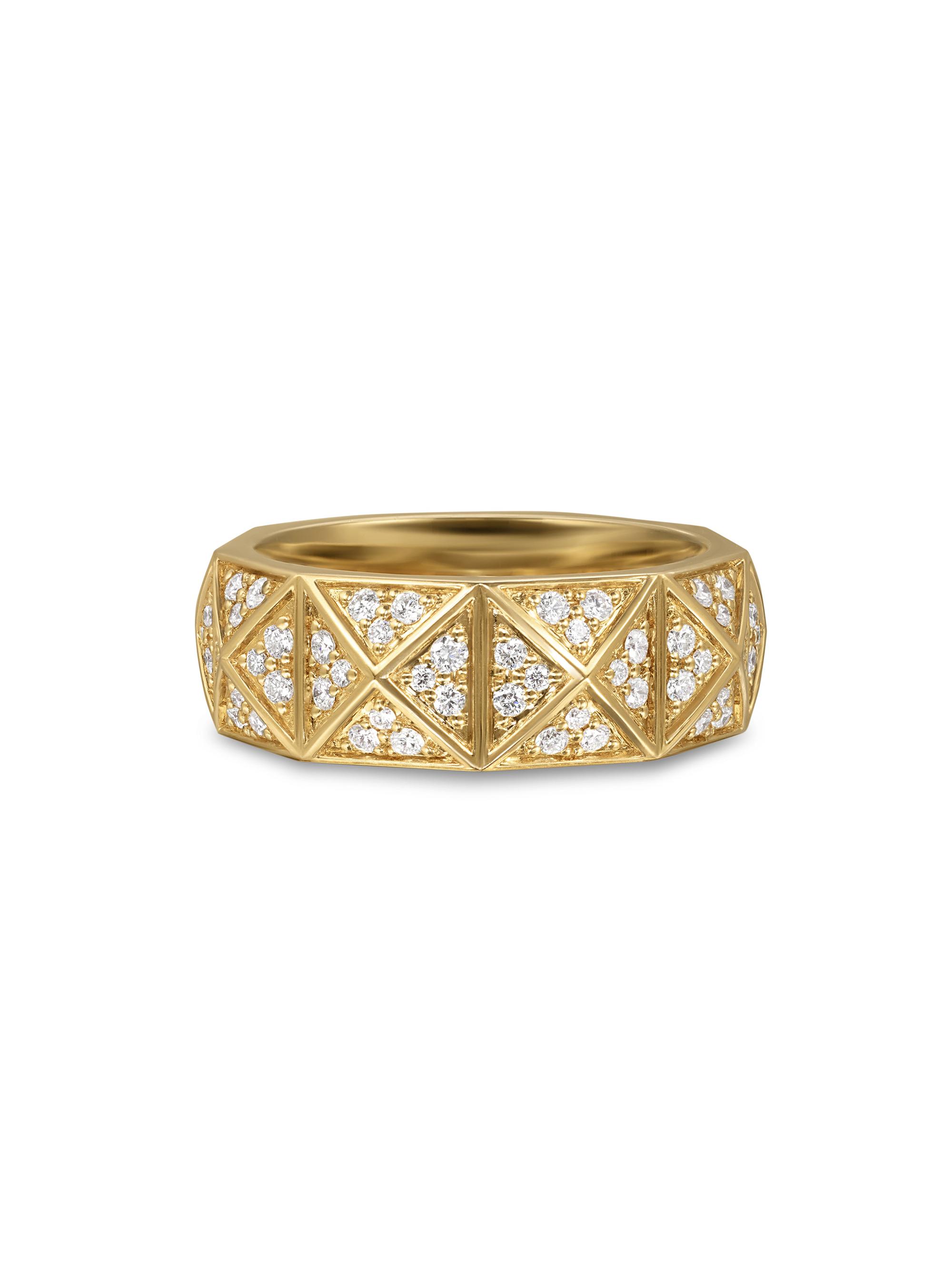 David Yurman Men's Pyramid Band Ring in 18K Yellow Gold - Diamond