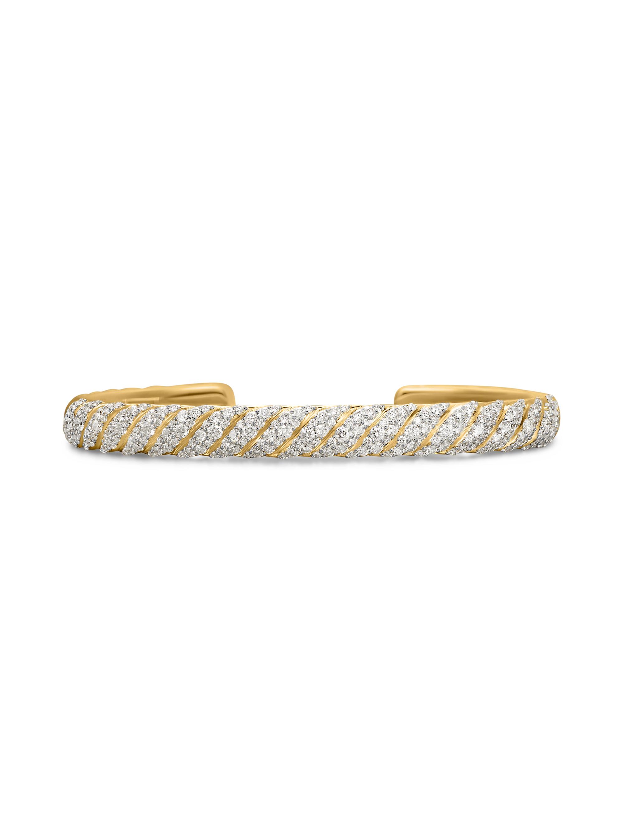 David Yurman Men's Sculpted Cable Cuff Bracelet in 18K Yellow Gold - Diamond