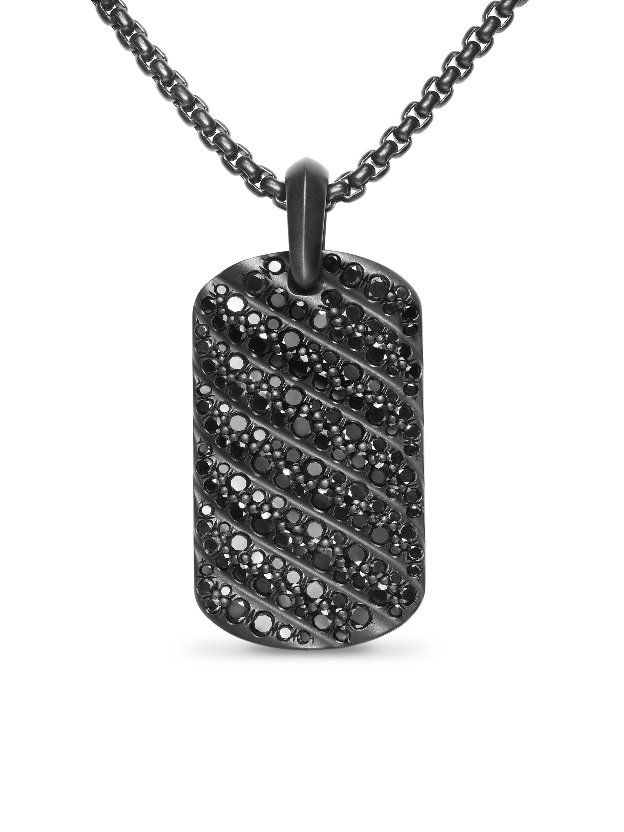 David Yurman Men's Sculpted Cable Tag in Black Titanium - Black Diamond