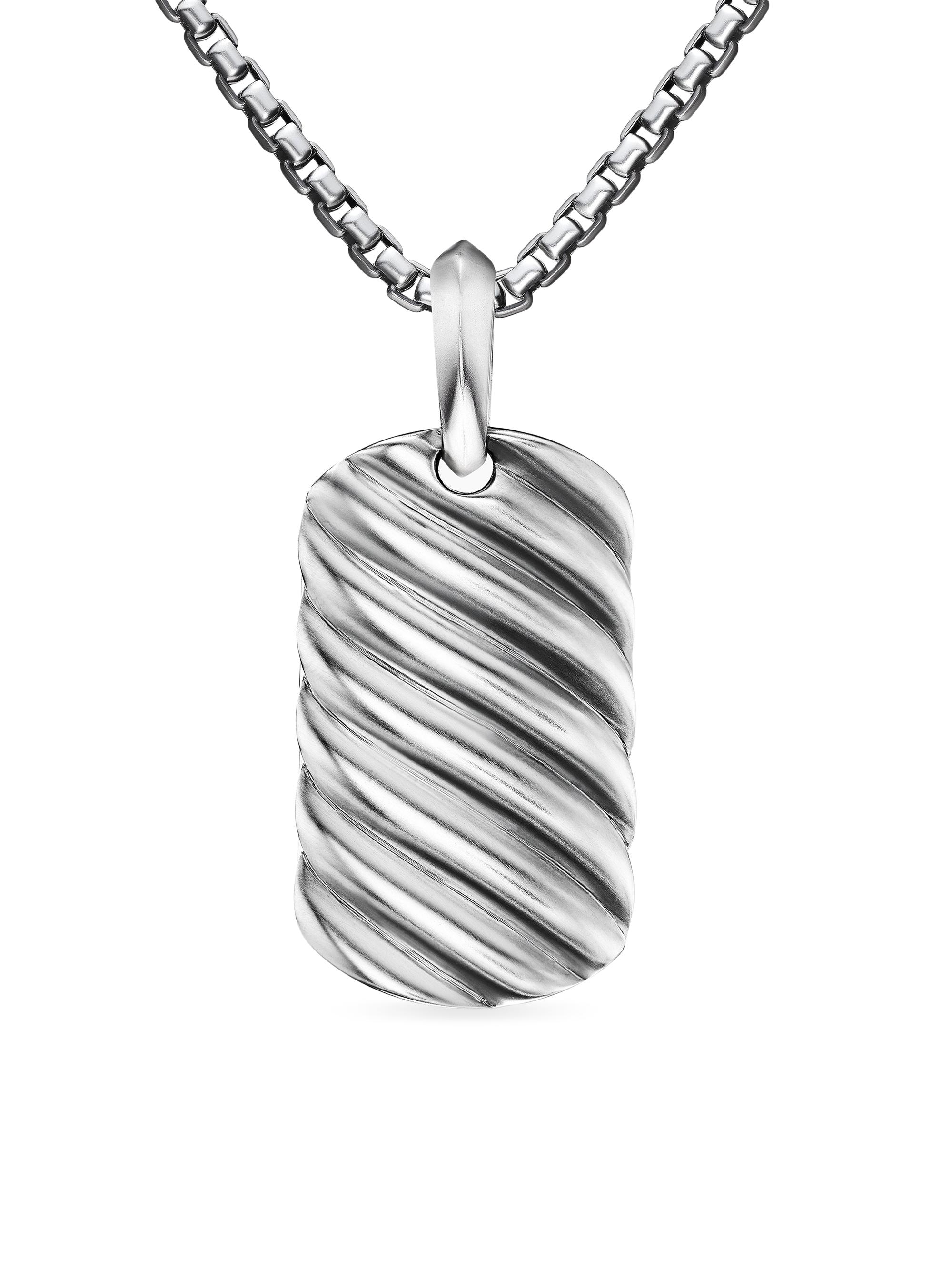 David Yurman Men's Sculpted Cable Tag in 18K White Gold, 27MM - White Gold