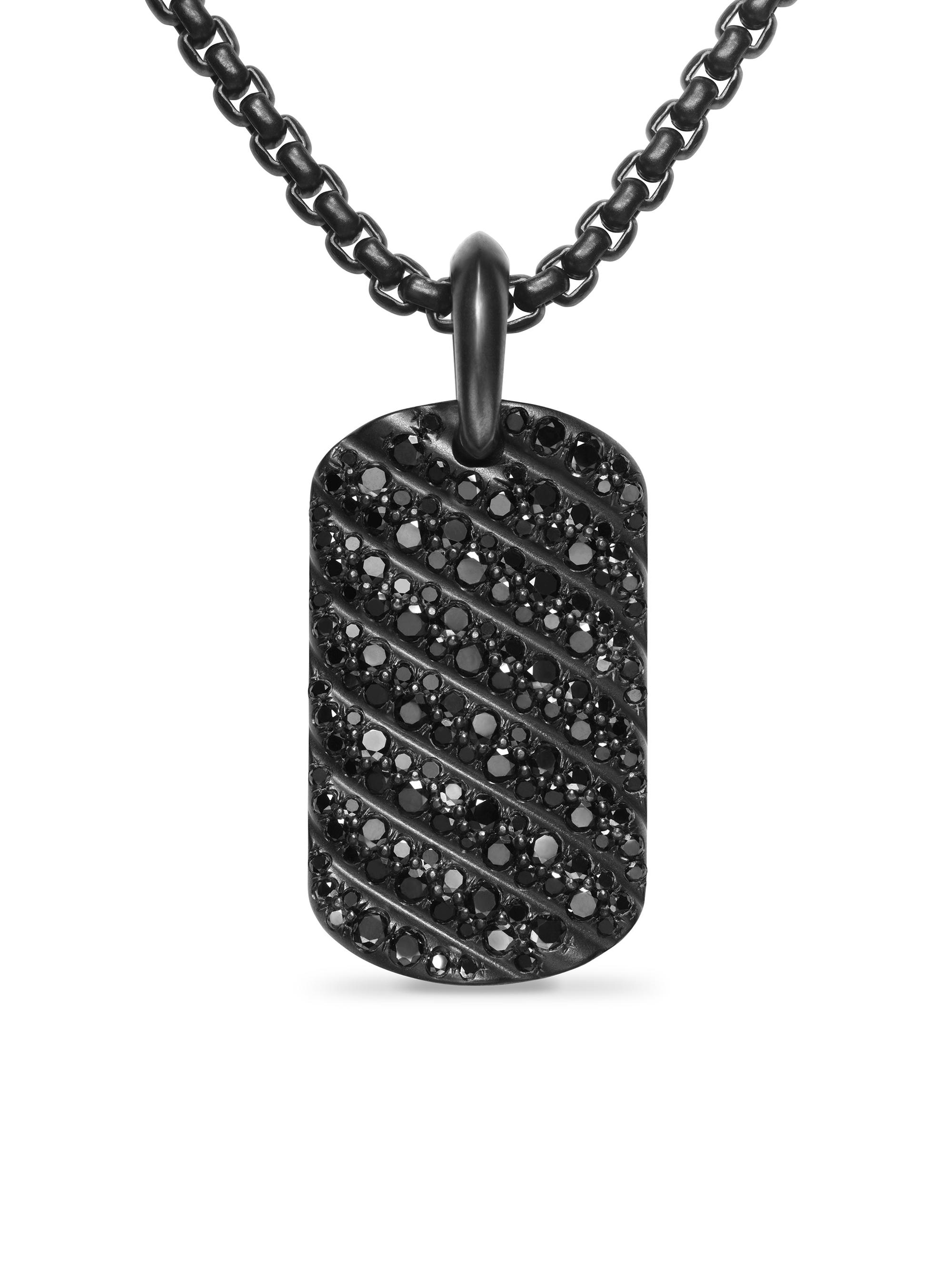 David Yurman Men's Sculpted Cable Tag in Black Titanium - Black Diamond