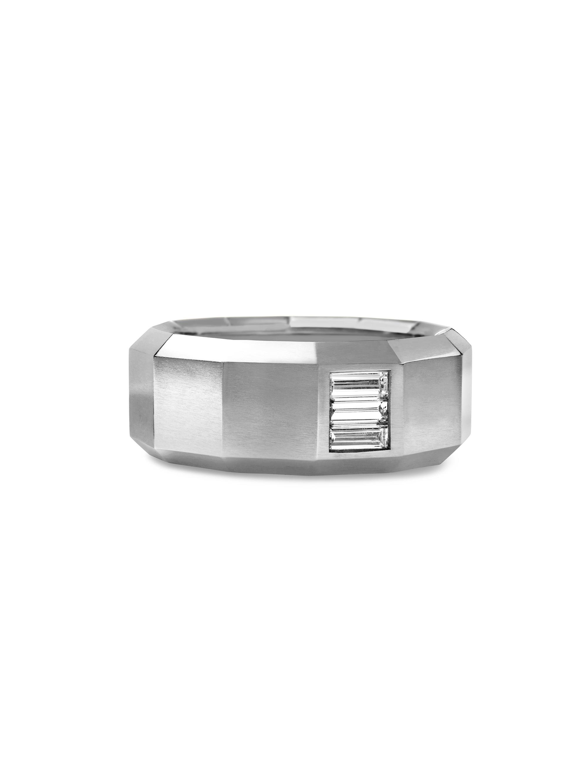 David Yurman Men's Faceted Band Ring in 18K White Gold - Silver
