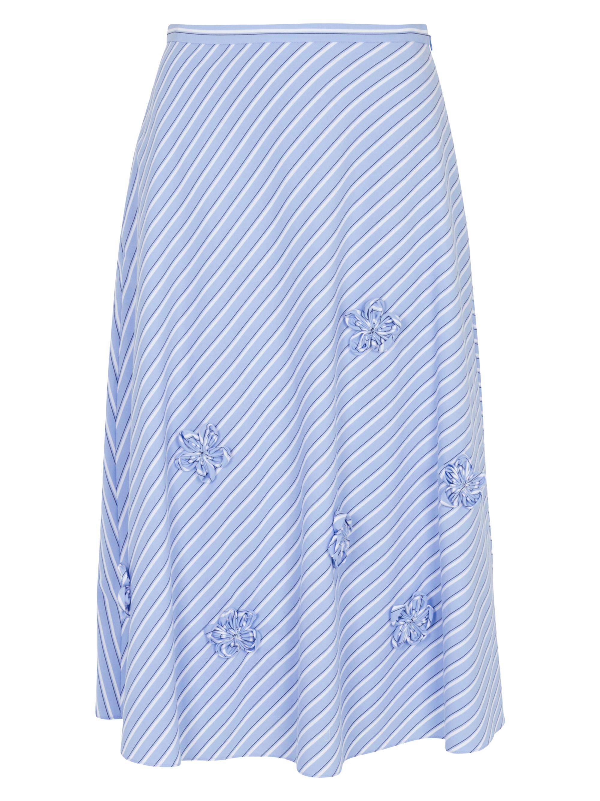 Rebecca Taylor Women's Priya Embellished Striped Cotton Midi-Skirt - Blue Stripe