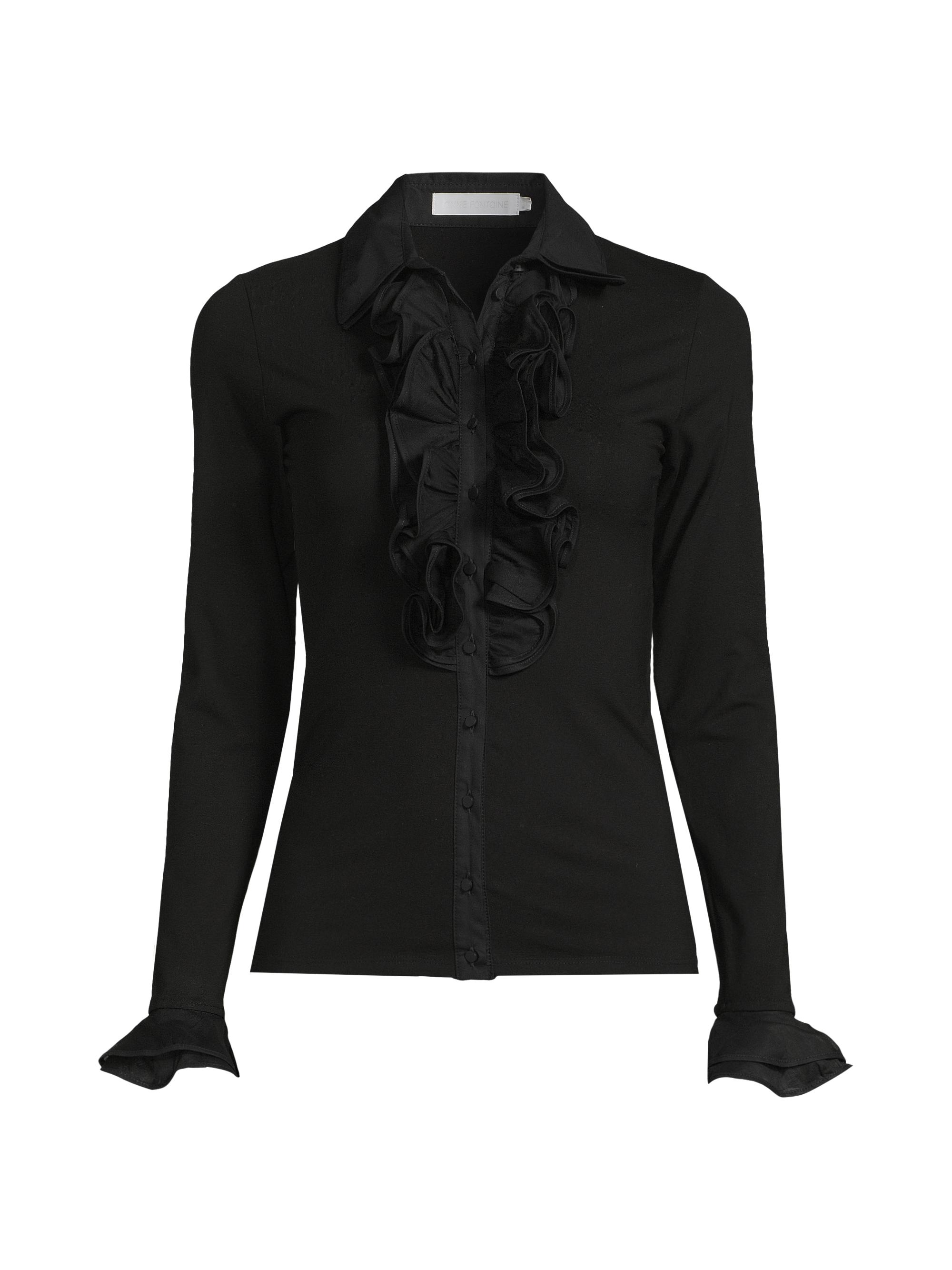 Anne Fontaine Women's Patsy Ruffled Stretch-Cotton Shirt - Black